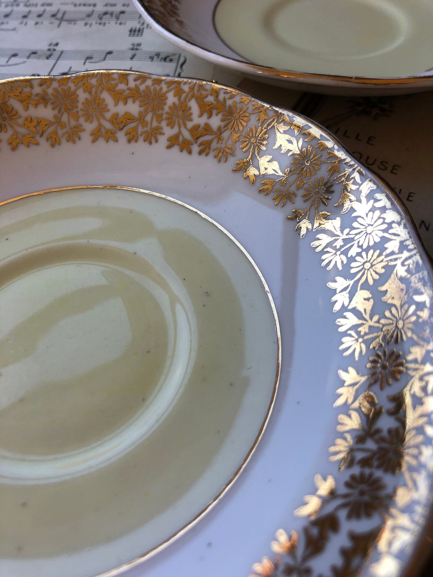 Vintage Gold Filigree Saucers - Sandbach Pottery Set of 3