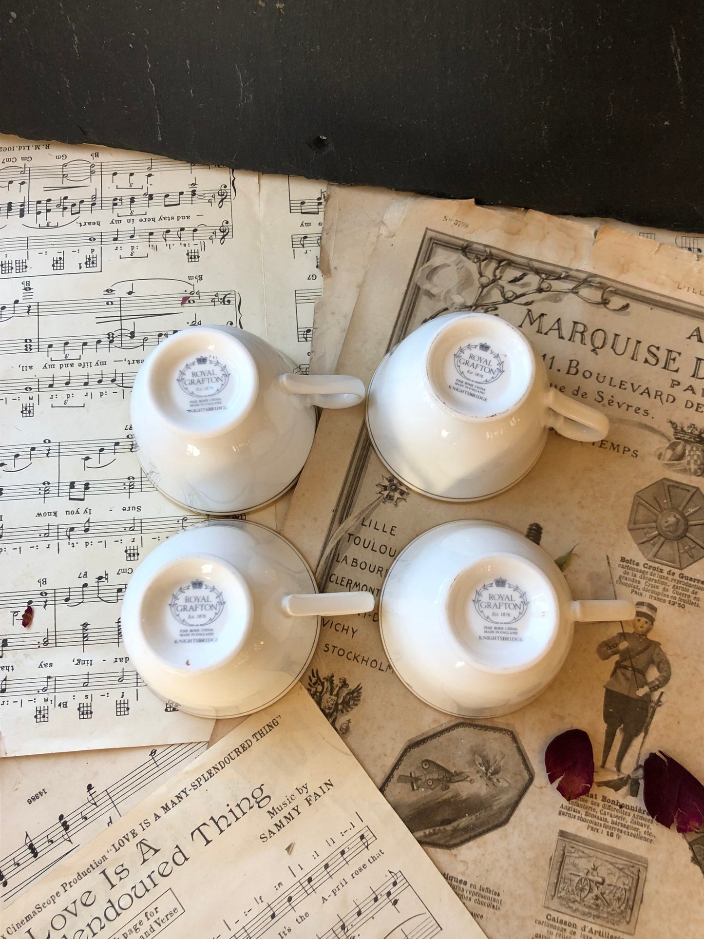 Vintage Royal Grafton Fine Bone China Tea Cups - Knightsbridge Set of Four
