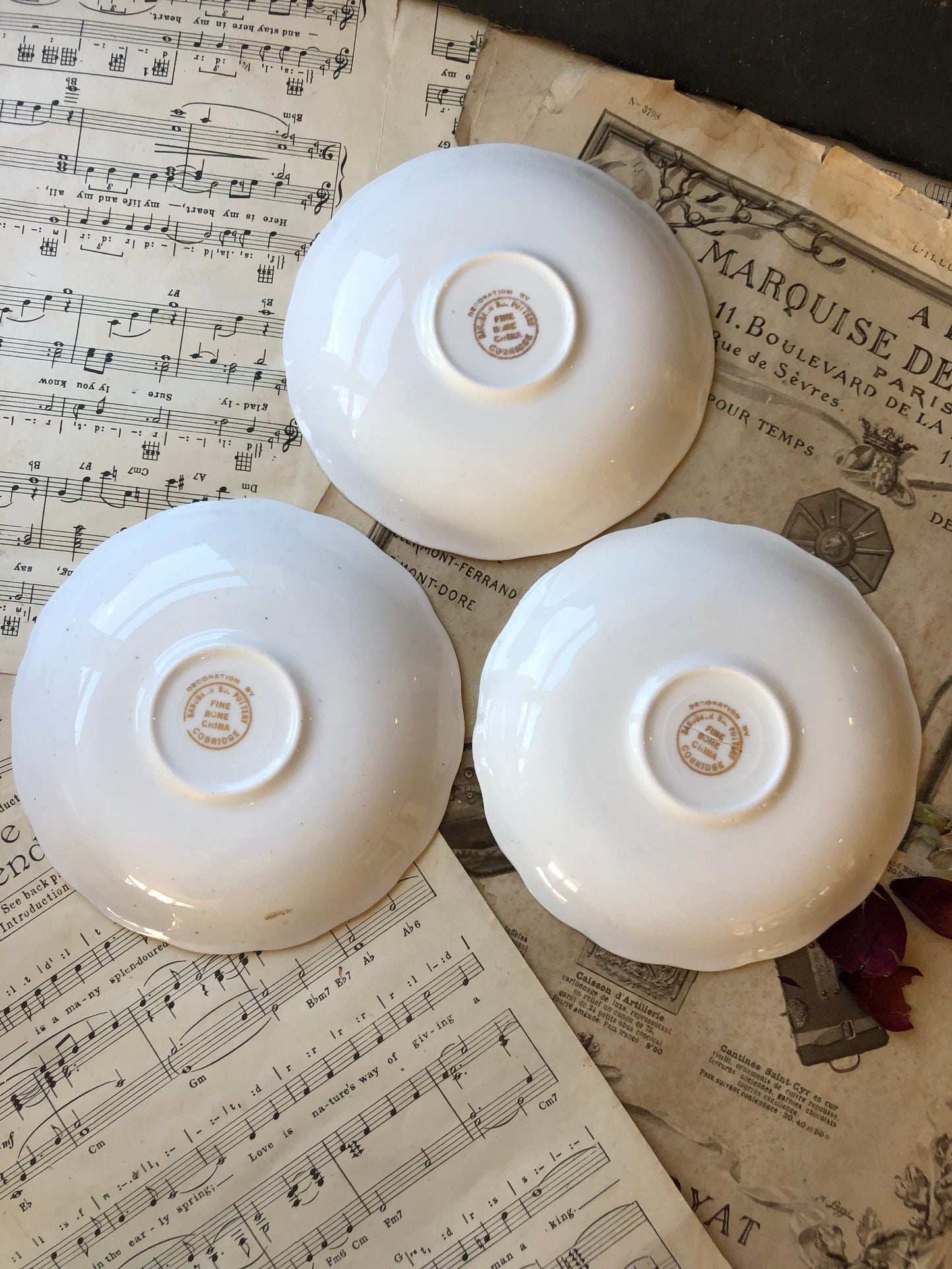 Vintage Gold Filigree Saucers - Sandbach Pottery Set of 3