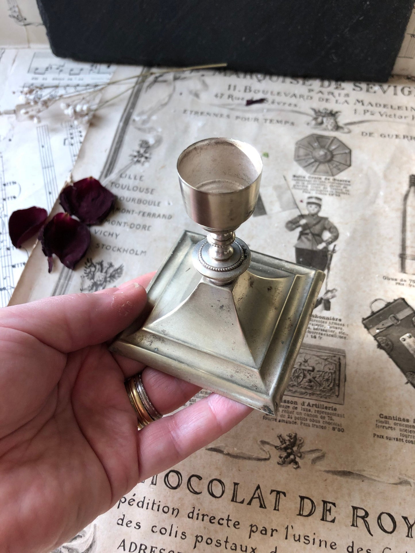 Vintage Art Deco Silver Plate Candlestick: Square Base