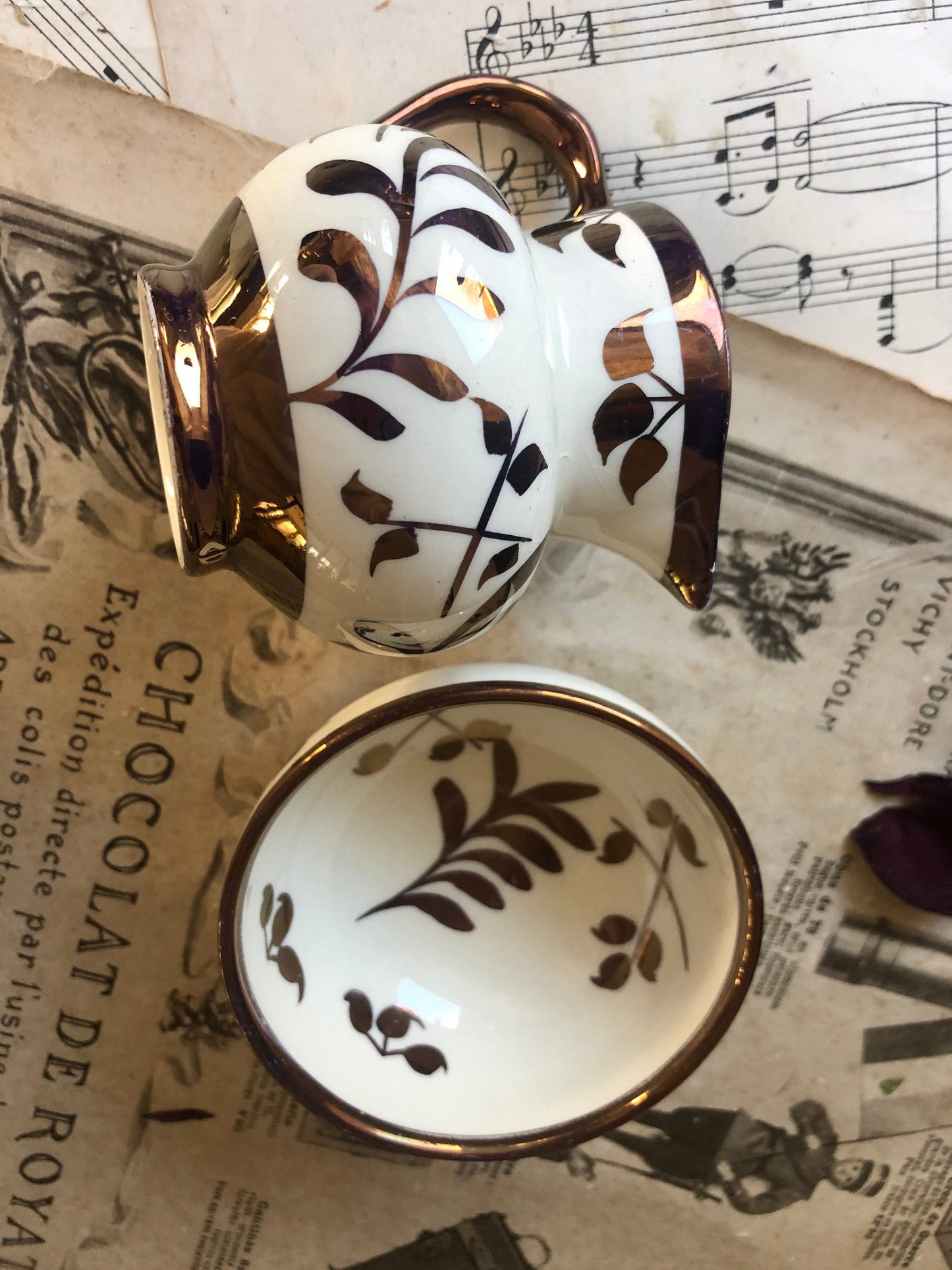 Vintage Sandland Ware Copper Lustre Creamer and Sugar Bowl Set