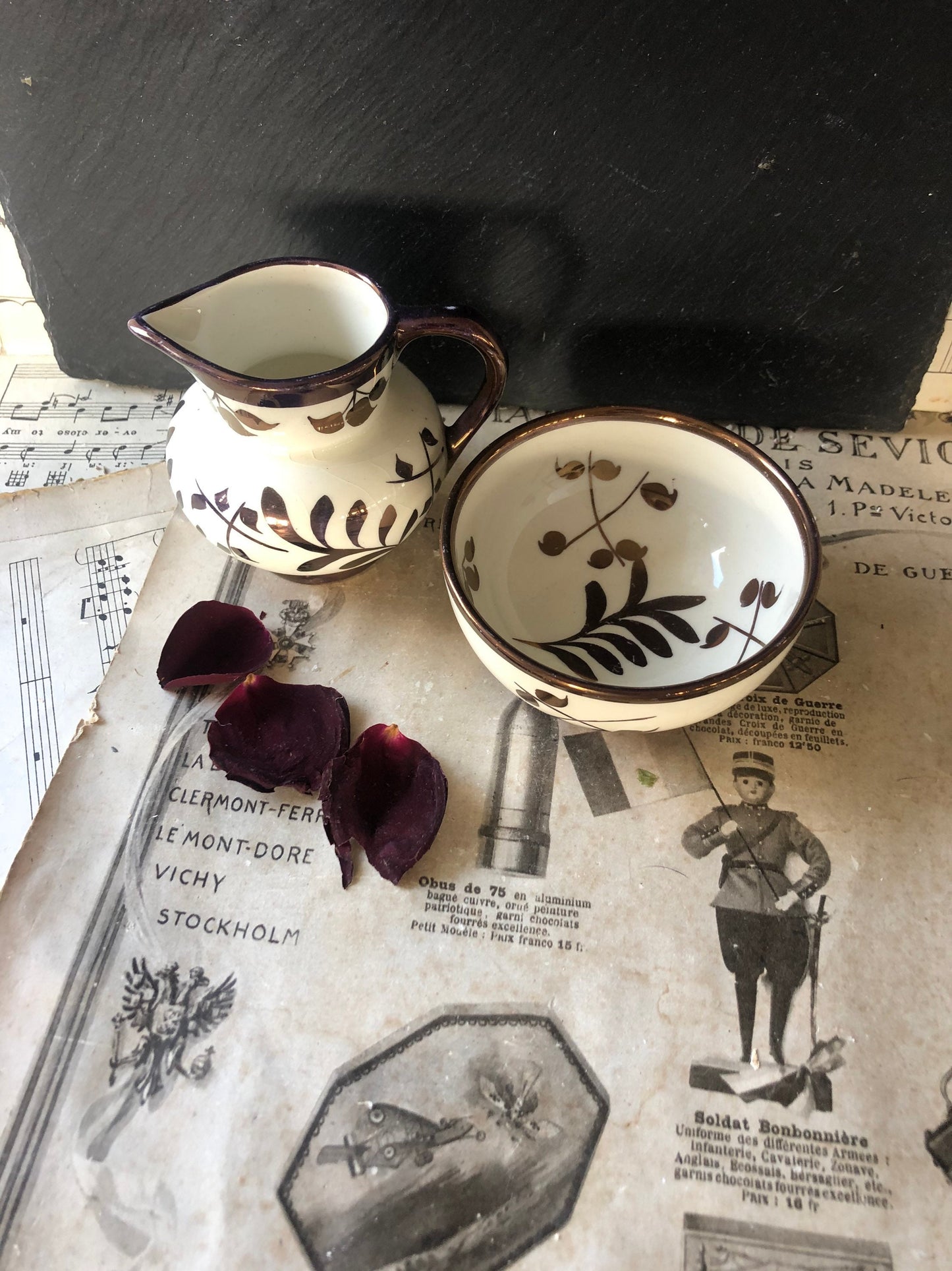 Vintage Sandland Ware Copper Lustre Creamer and Sugar Bowl Set