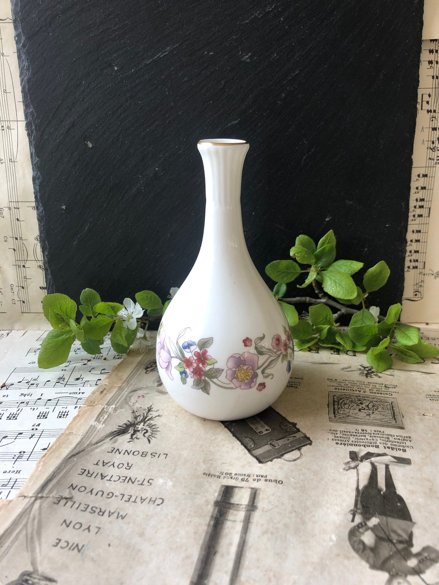 Vintage St Michael Fine Bone China Bud Vase: Veronica Floral