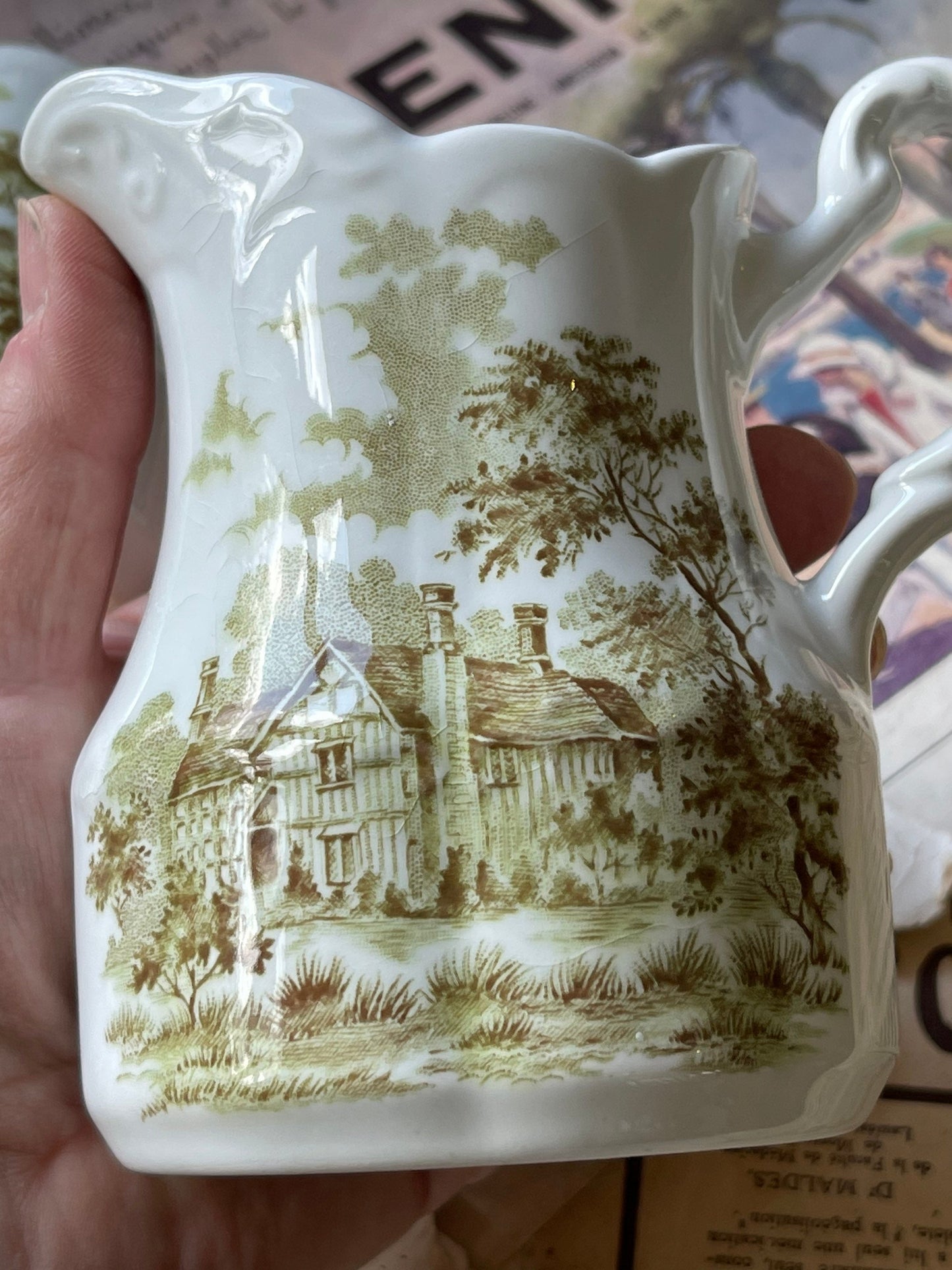 J & G Meakin Jugs: Romantic England 14th Century Cottage Pair