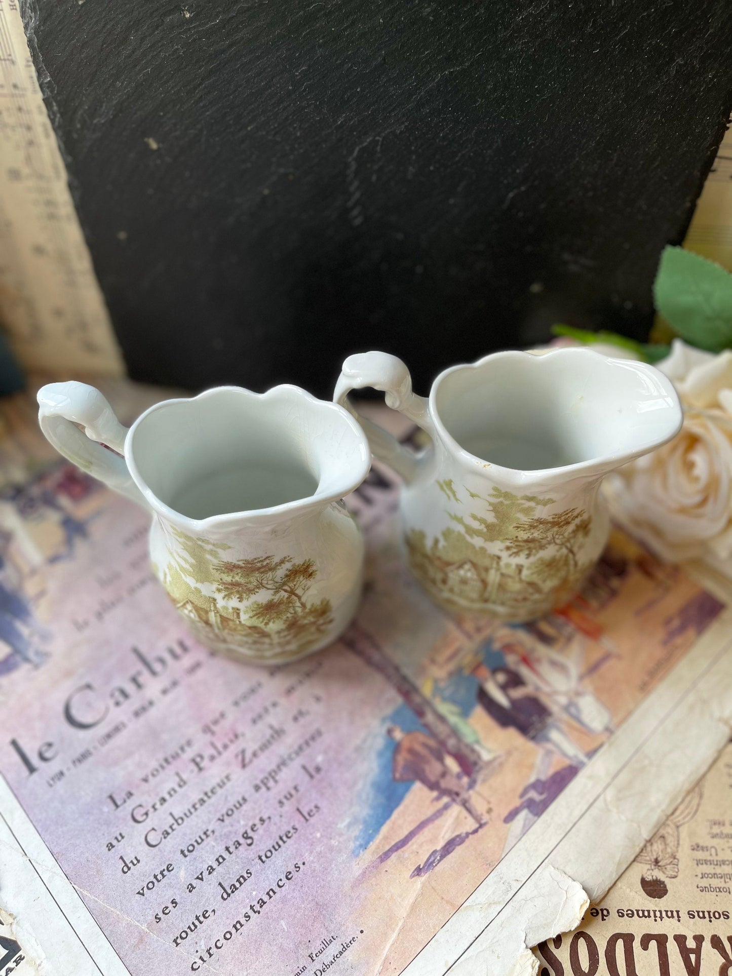J & G Meakin Jugs: Romantic England 14th Century Cottage Pair