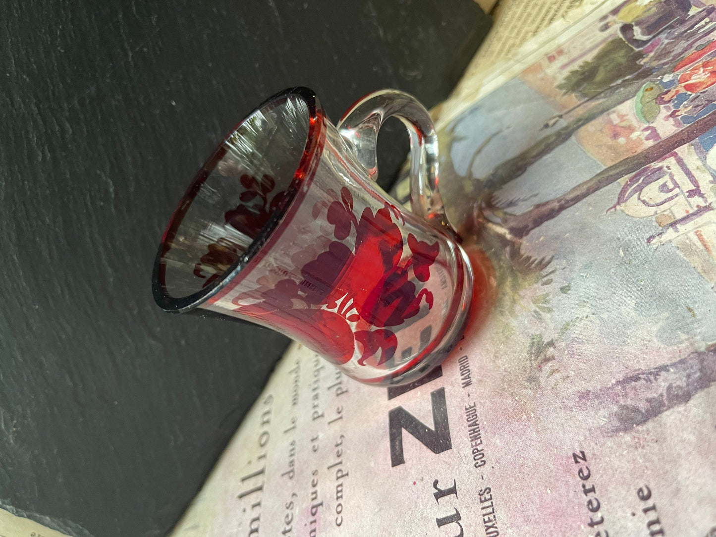 Antique Ruby Flashed Glass Custard Cup