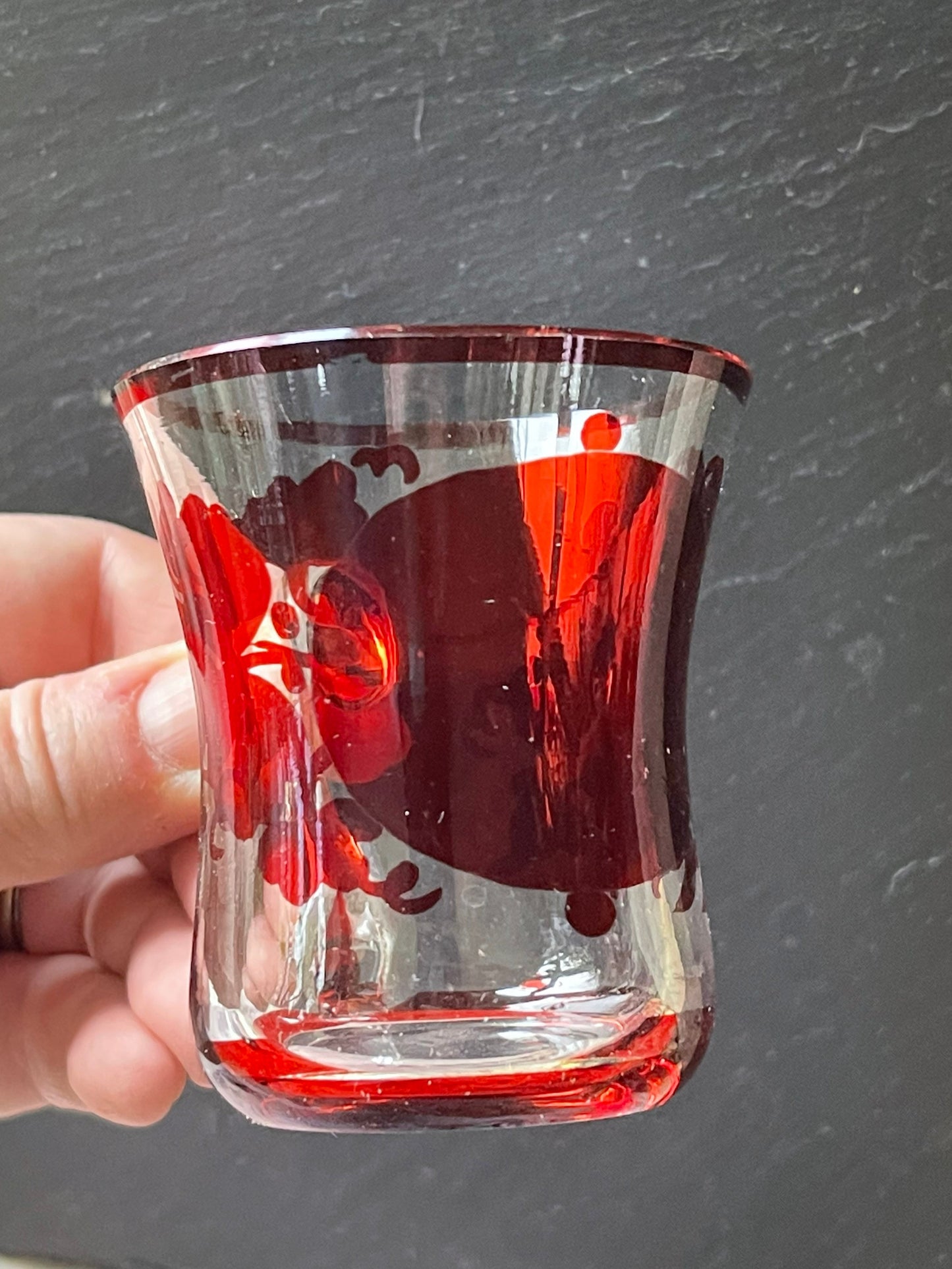 Antique Ruby Flashed Glass Custard Cup