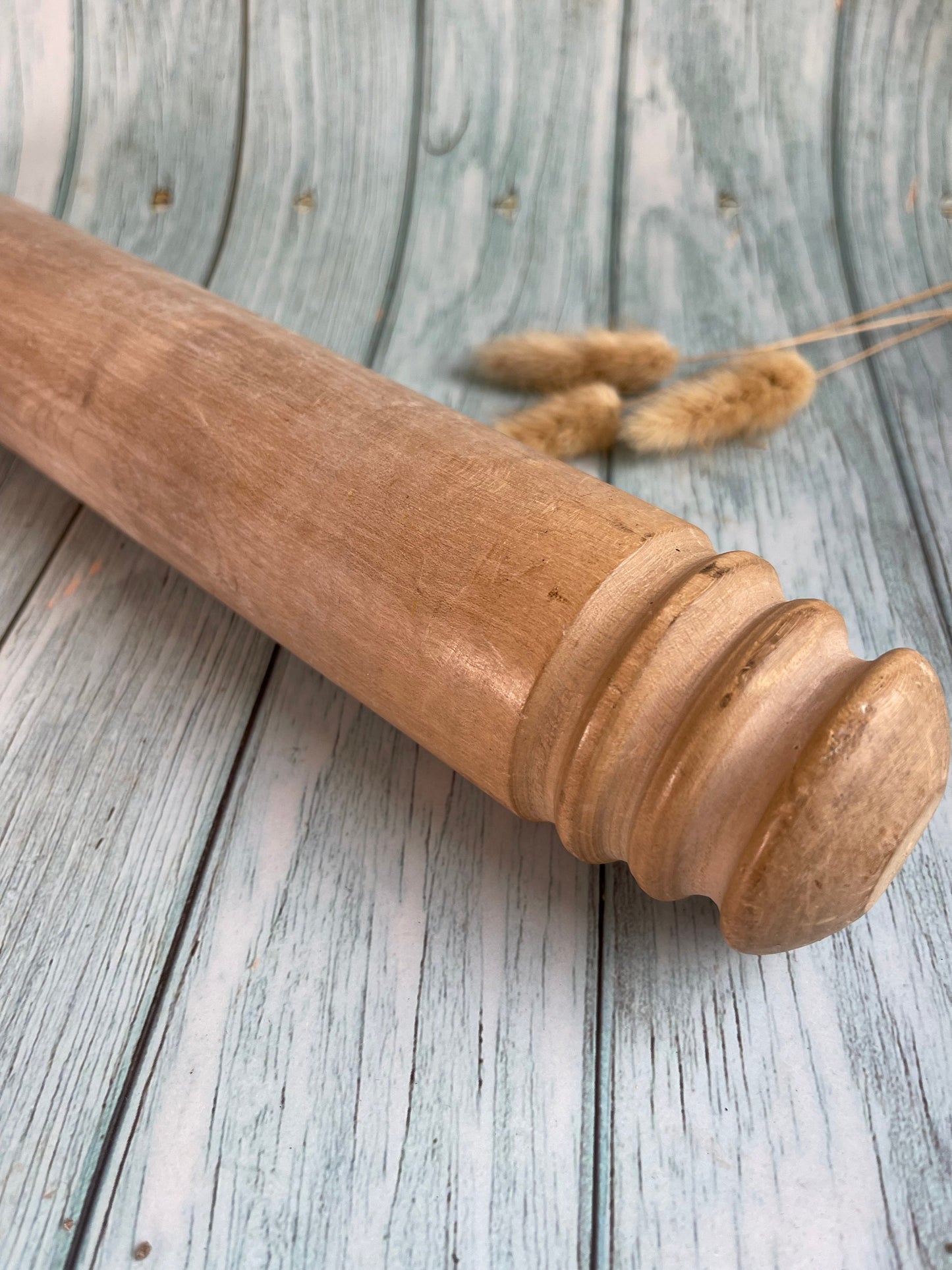 Vintage Rustic Chunky Turned Wooden Rolling Pin, Solid Wood, Country Farmhouse Kitchen Decor