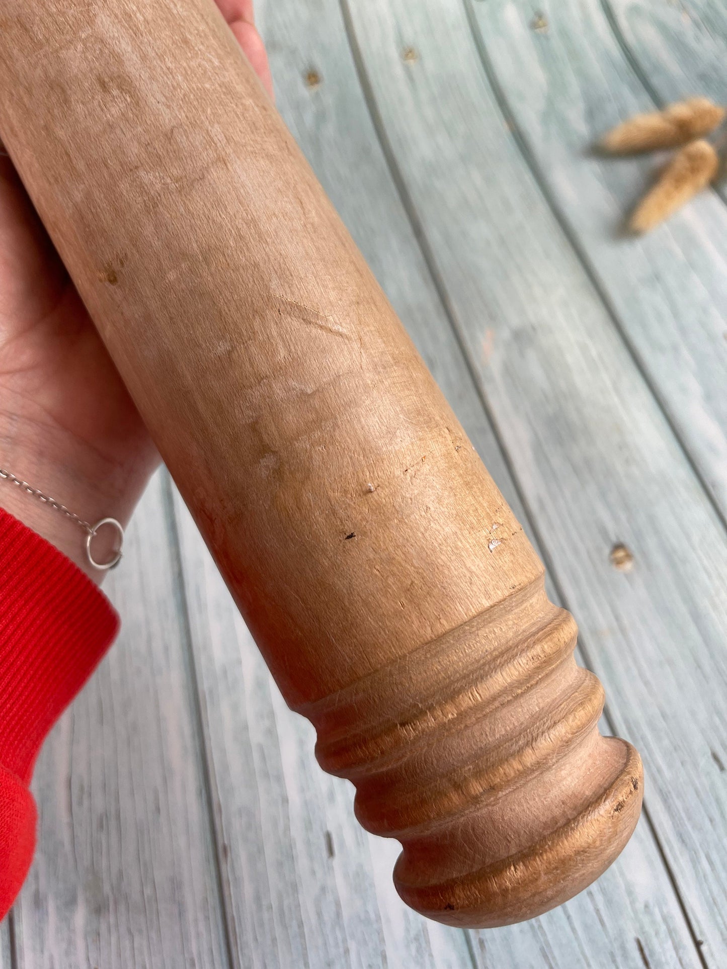 Vintage Rustic Chunky Turned Wooden Rolling Pin, Solid Wood, Country Farmhouse Kitchen Decor