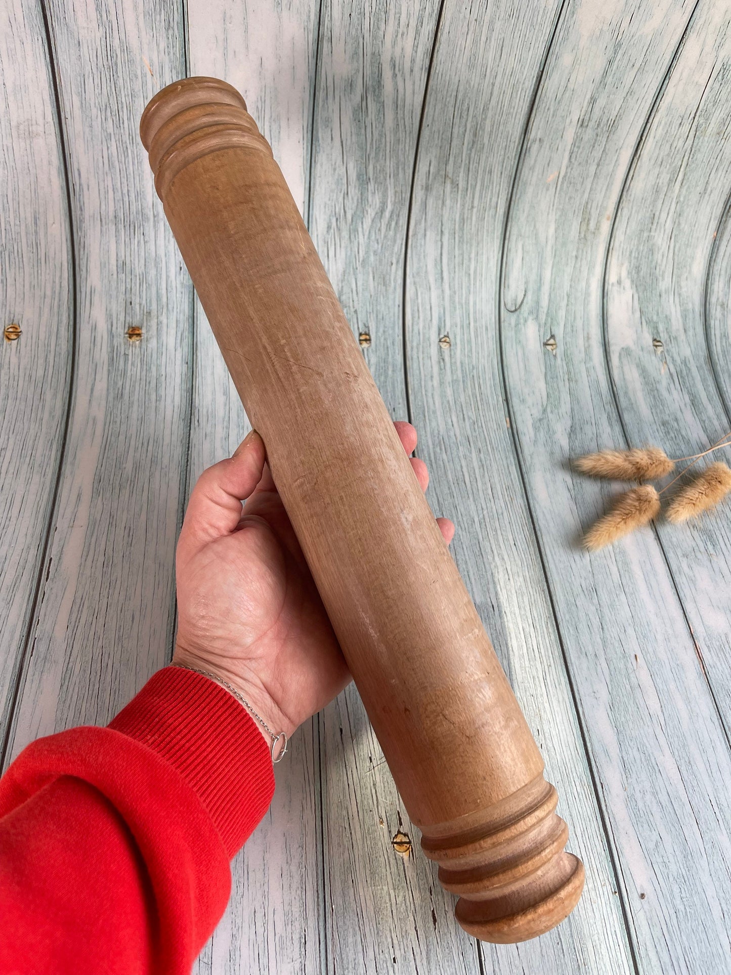 Vintage Rustic Chunky Turned Wooden Rolling Pin, Solid Wood, Country Farmhouse Kitchen Decor