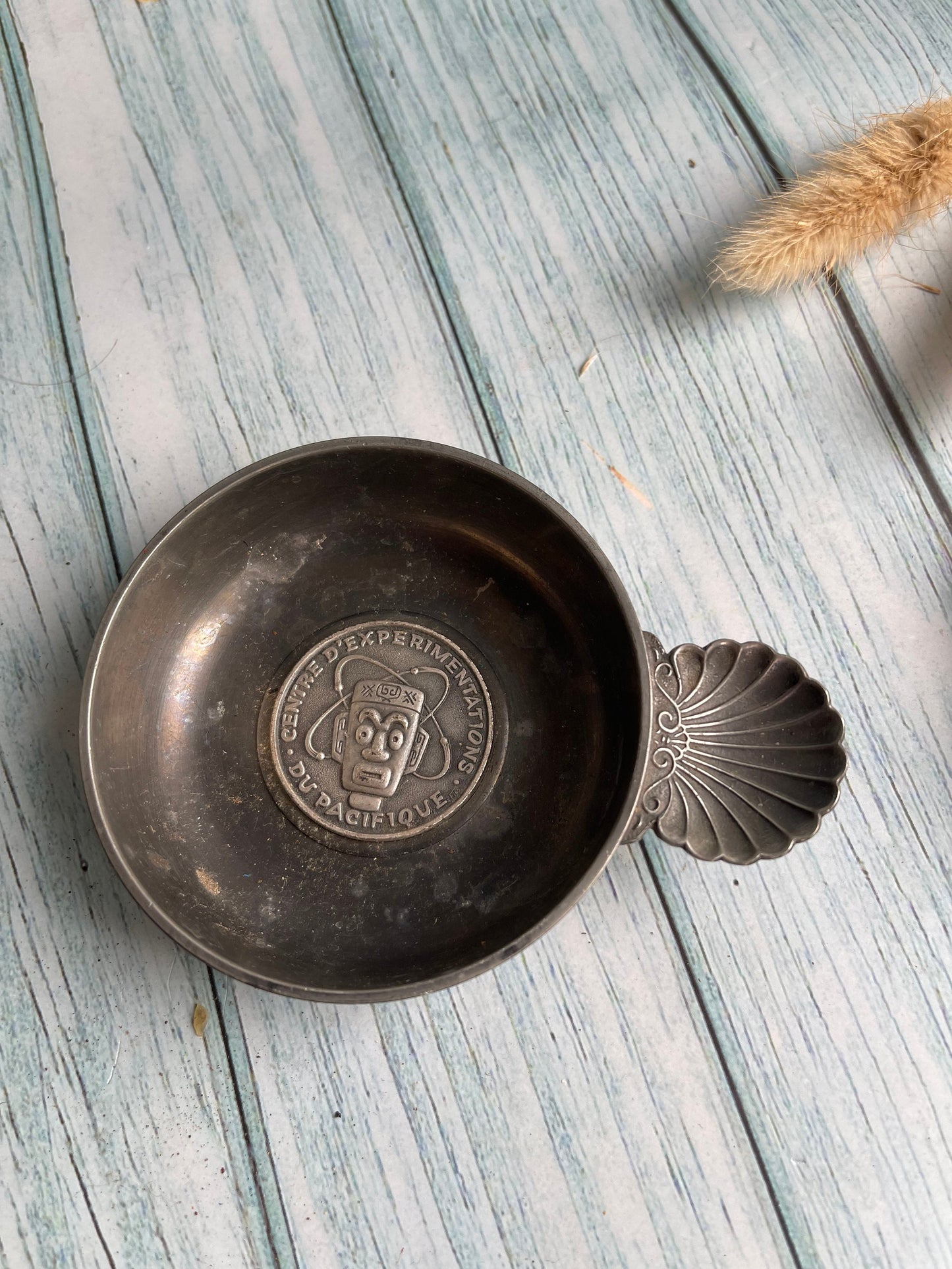 Rare Vintage French Pewter Tastevin: Augis Lyon Sommelier Wine Tasting Cup