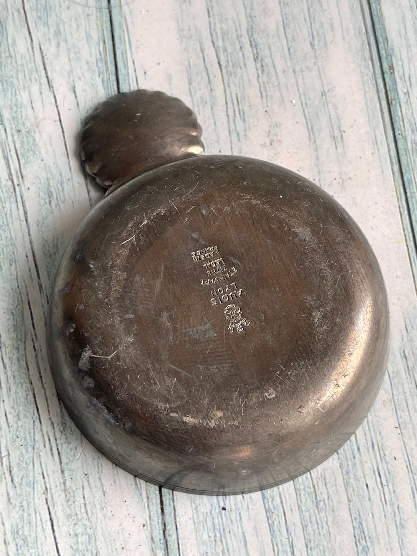 Rare Vintage French Pewter Tastevin: Augis Lyon Sommelier Wine Tasting Cup