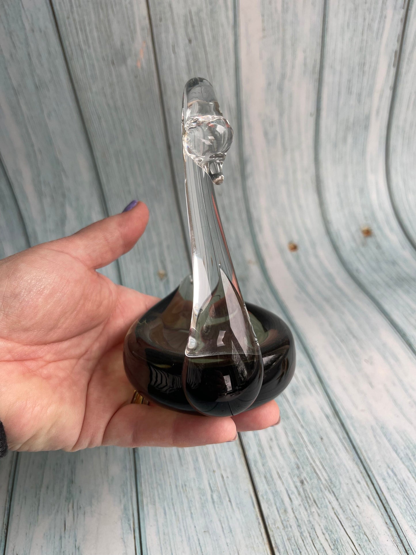 Vintage Murano Smoked and Clear Glass Swan Trinket Dish