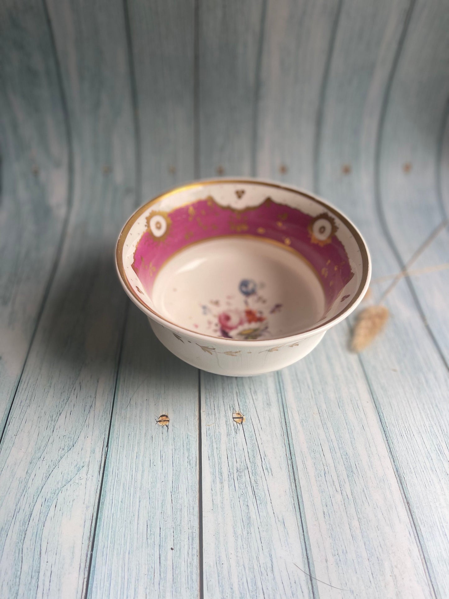 Pretty Victorian Hand Painted Comport with Pink Banding, Floral Design and Gilt Detailing