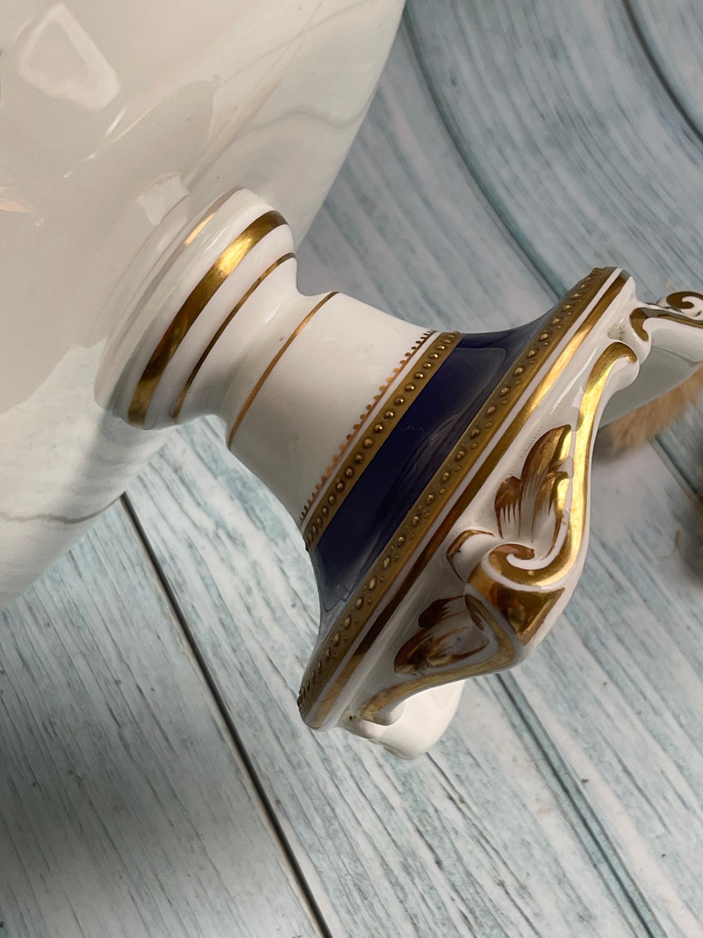 Victorian Comport: English Pastoral Scene, Blue Border, Gilt Detailing