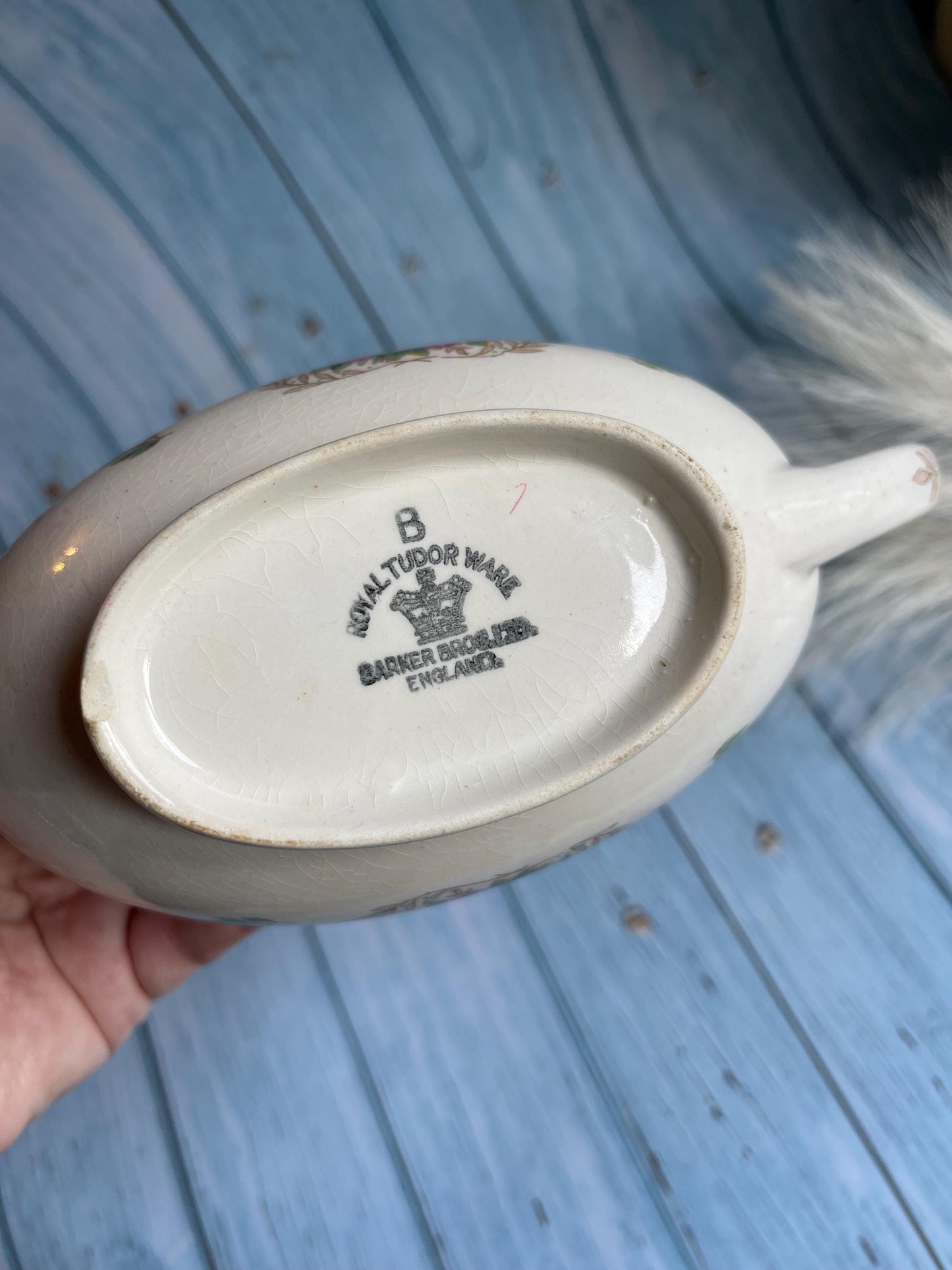 1940s Royal Tudor Ware Barker Bros Sauce or Gravy Boat or Jug, Made Under the Wartime Concentration Scheme