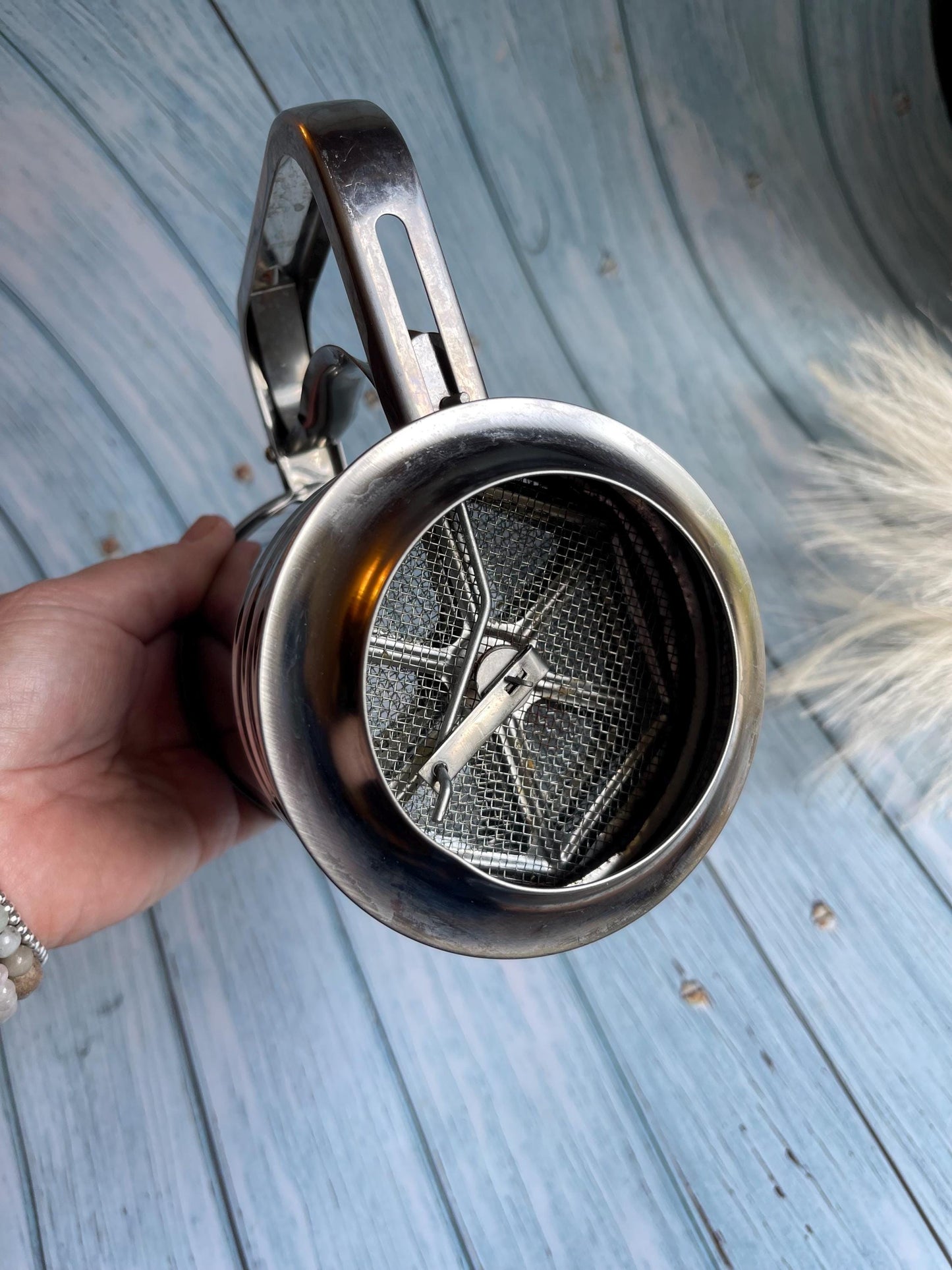 Hand Held Stainless Steel M&S Mechanical Flour Sifter with Spring Loaded Action for Effortless Sifting