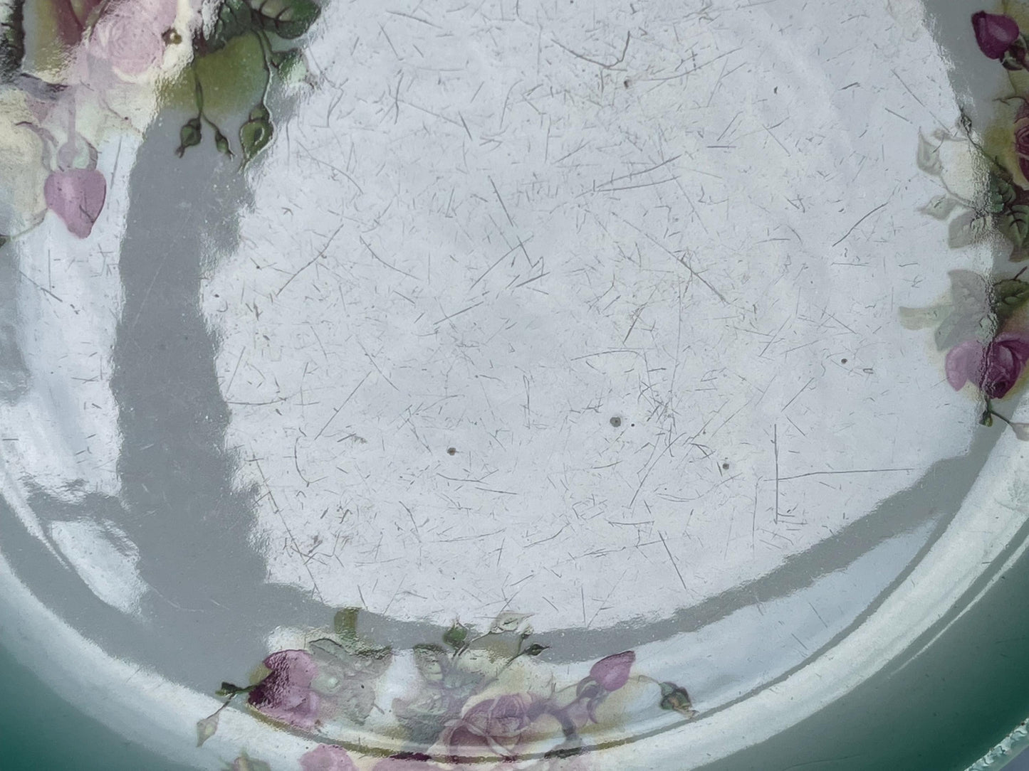 Antique Ceramic Bread or Cake Plate with Pretty Rose Transfer Print Design