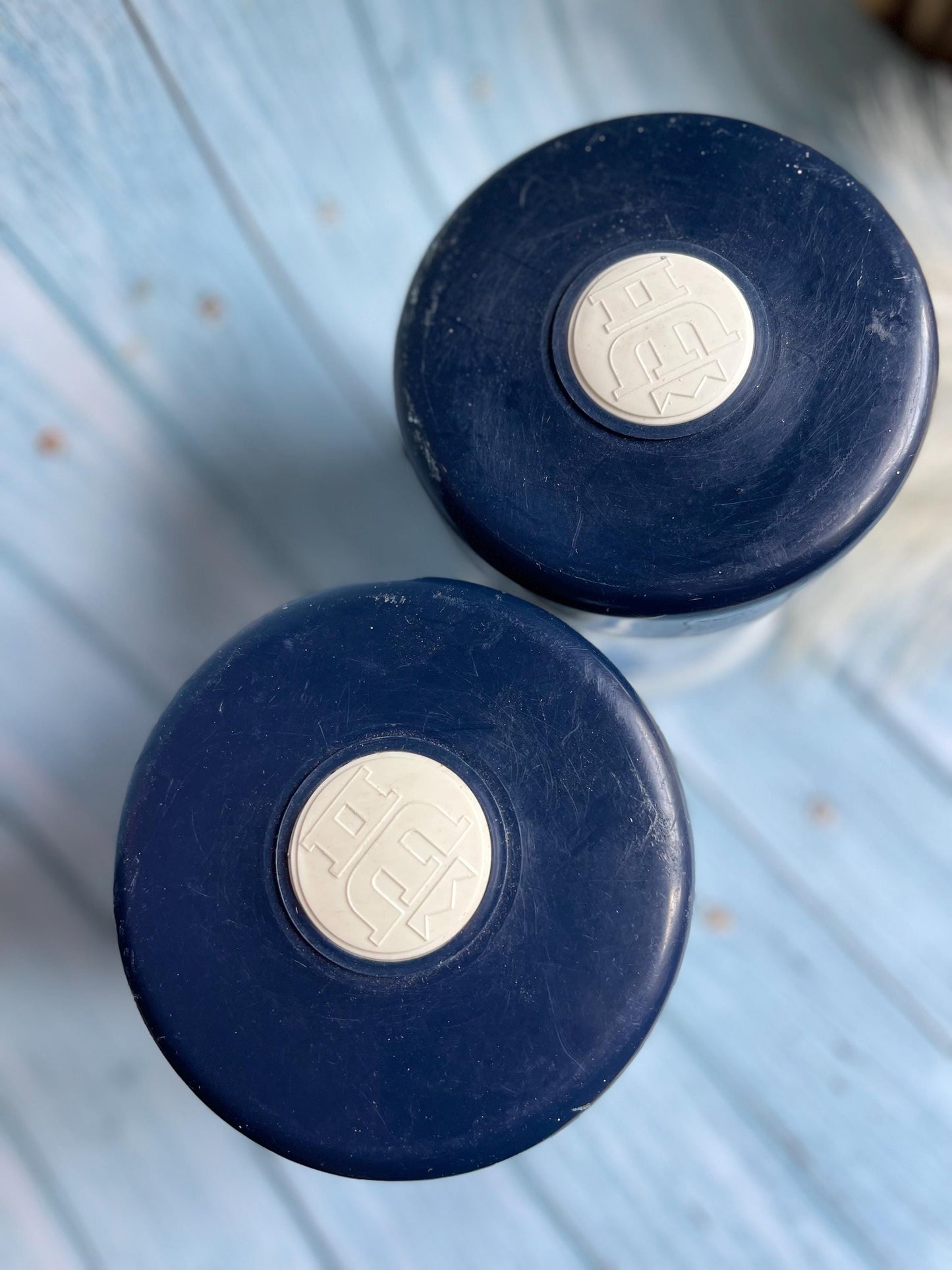 Pair of Vintage Blue and White Dutch Kitchen Storage Canisters / Valkenswaard Opaline Milk Glass Jar Holland / Humidor / Made in Belgium