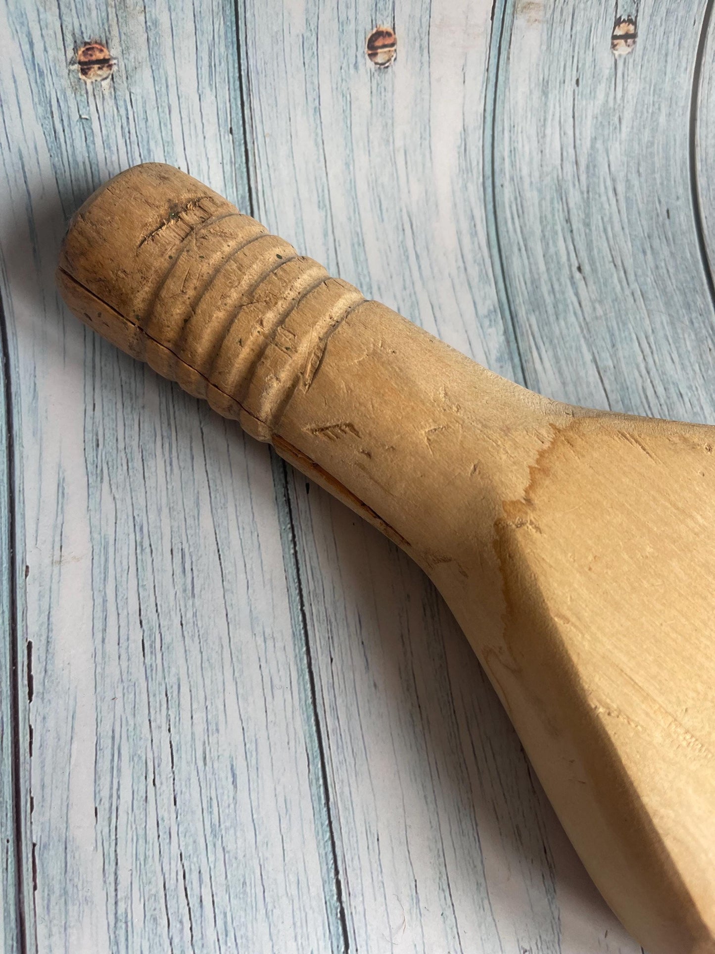 Antique Pine Butcher’s Fat Paddle / Mallet / Bat / Small Thick Board with Handle - Rare Kitchenalia