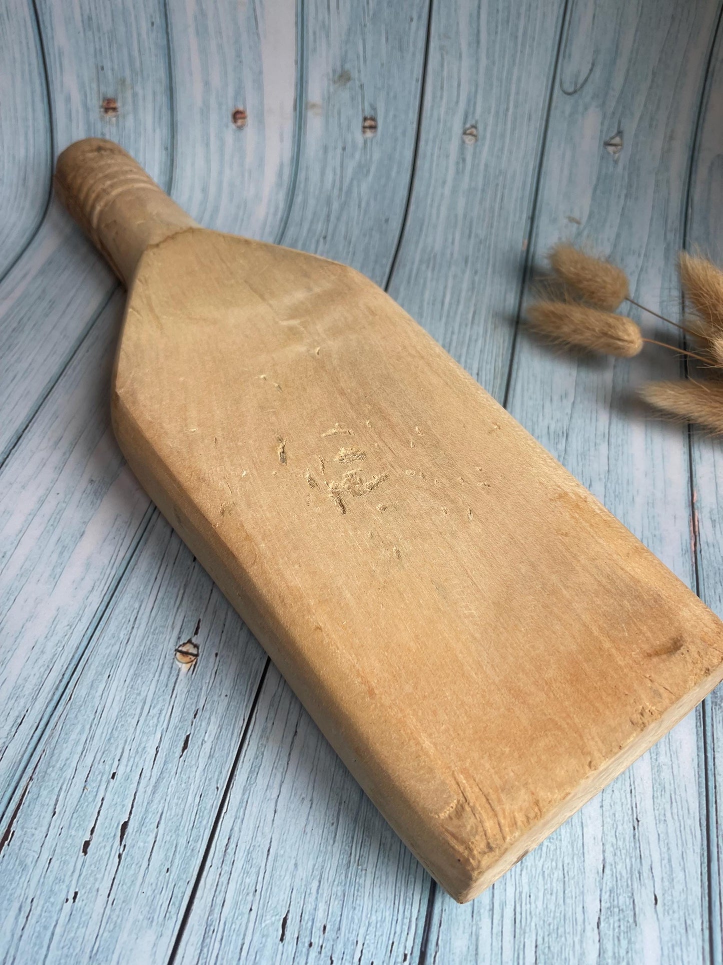 Antique Pine Butcher’s Fat Paddle / Mallet / Bat / Small Thick Board with Handle - Rare Kitchenalia