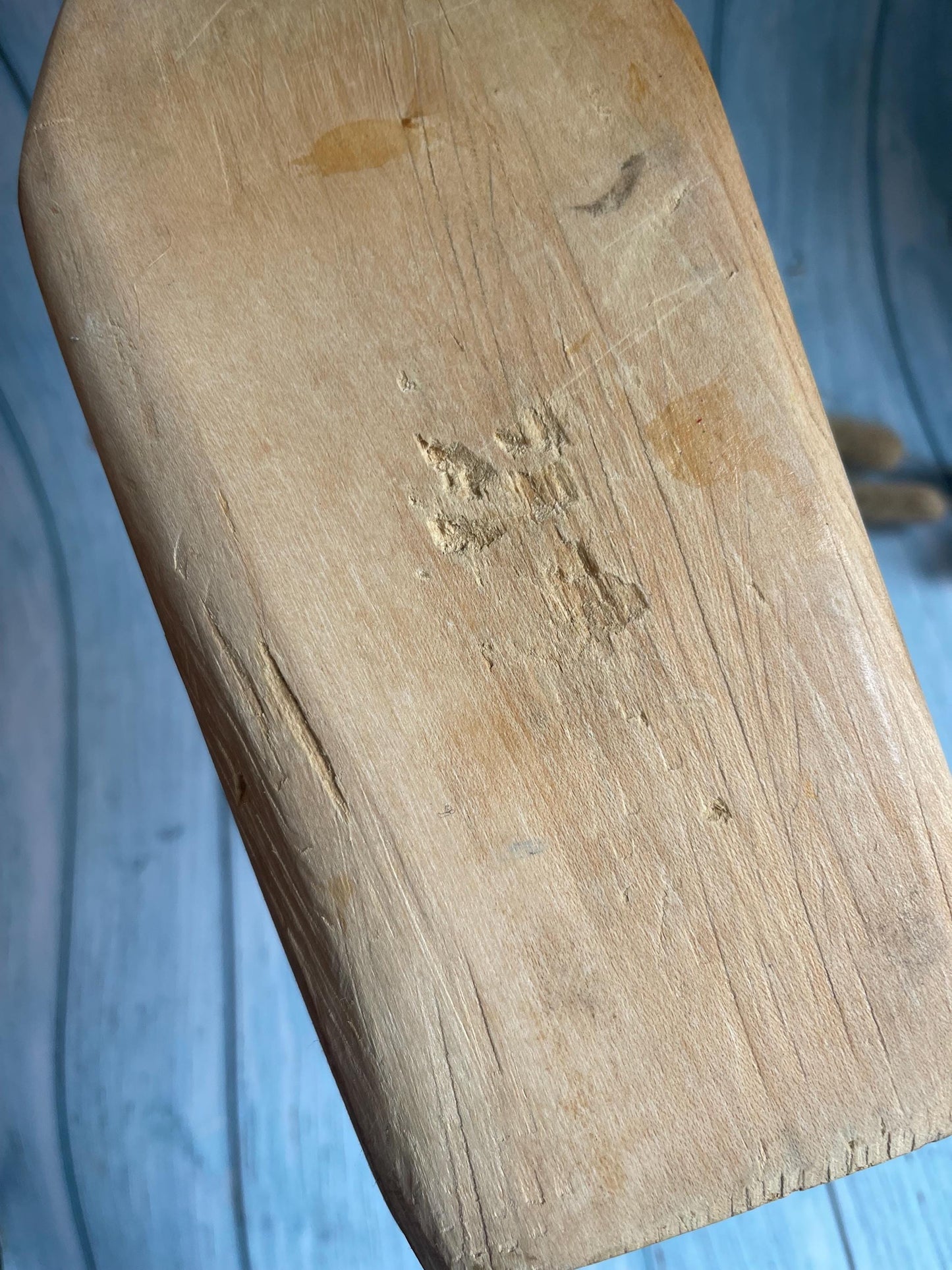Antique Pine Butcher’s Fat Paddle / Mallet / Bat / Small Thick Board with Handle - Rare Kitchenalia