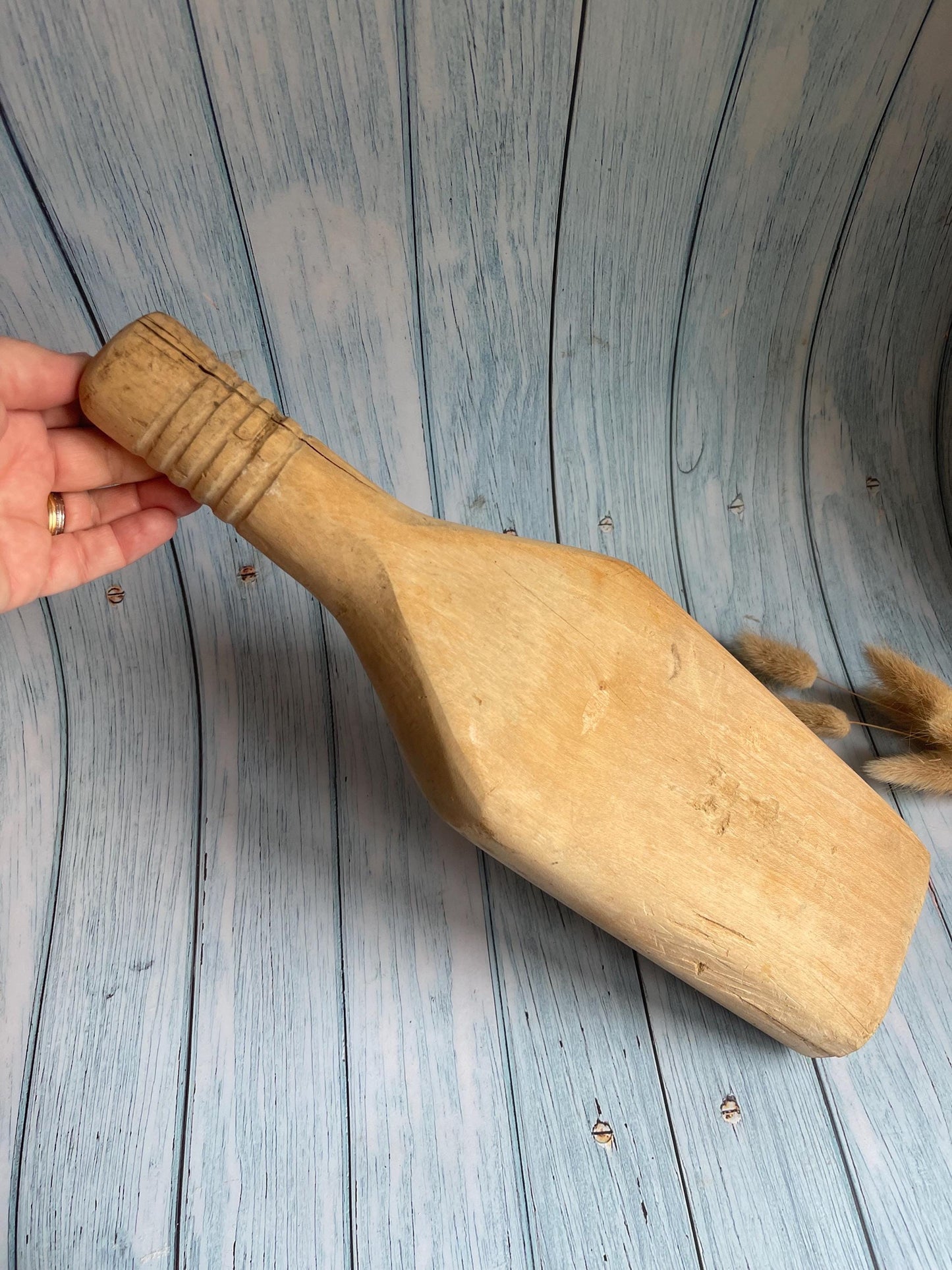 Antique Pine Butcher’s Fat Paddle / Mallet / Bat / Small Thick Board with Handle - Rare Kitchenalia