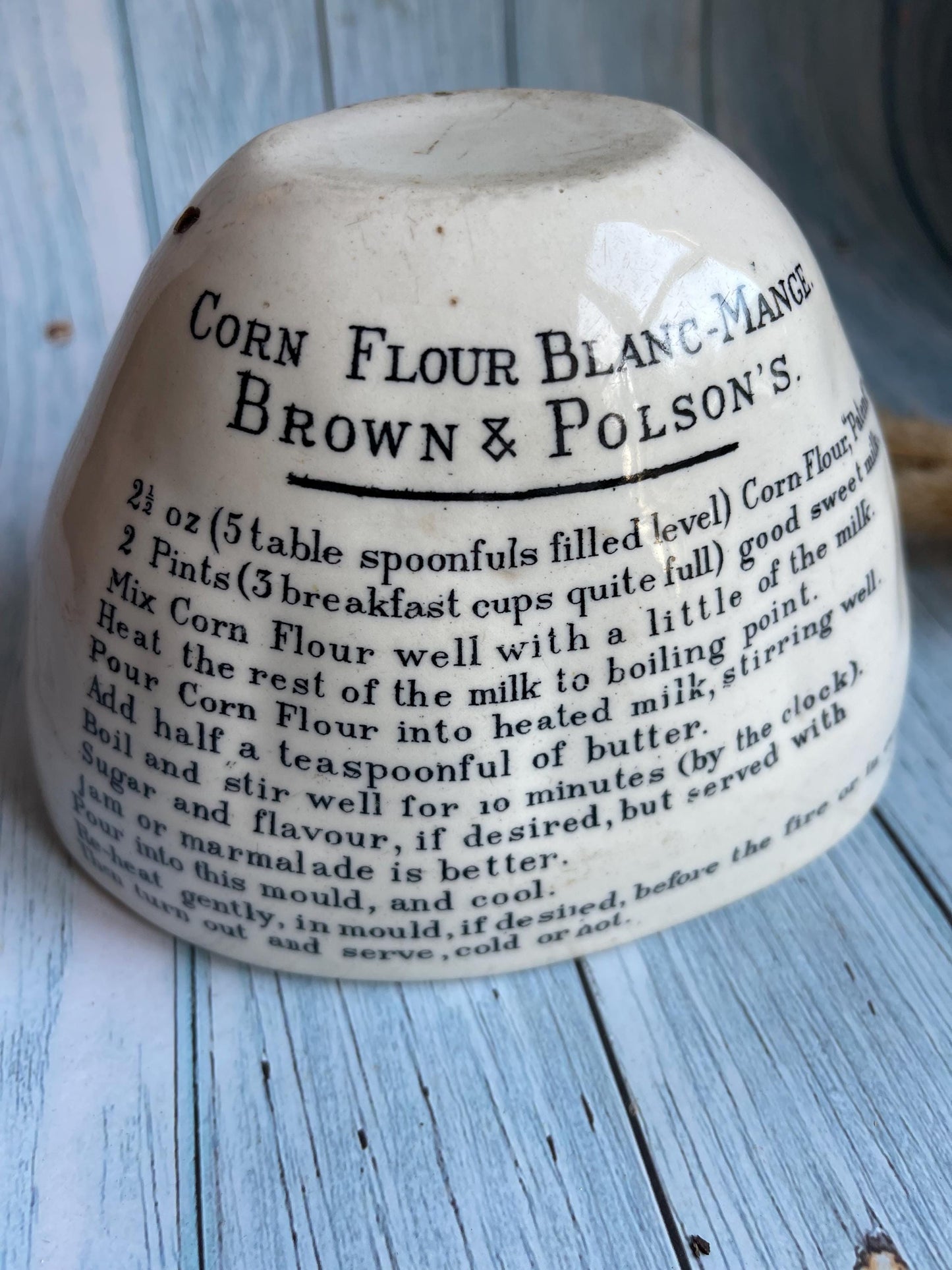 Antique Ironstone Brown and Polson Mould for Corn Flour Blanc-Mange / Recipe and Ingredients / Collectible Creamware Mold