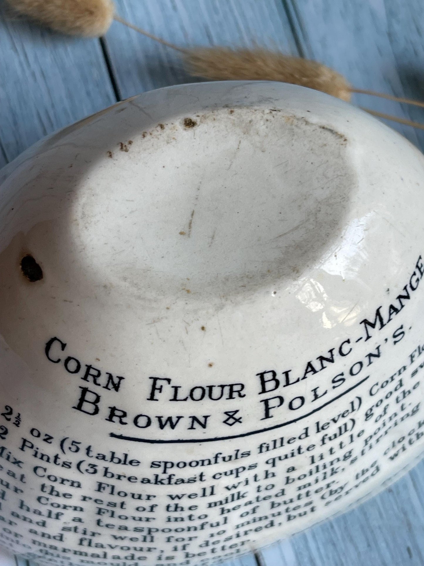 Antique Ironstone Brown and Polson Mould for Corn Flour Blanc-Mange / Recipe and Ingredients / Collectible Creamware Mold