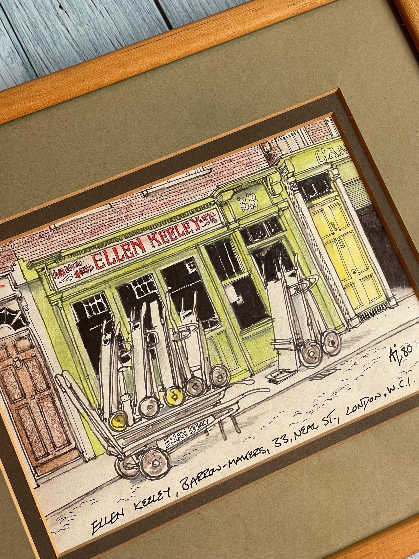 Vintage 1980s Ellen Keeley London Shop Drawing: Barrowmakers Framed Art