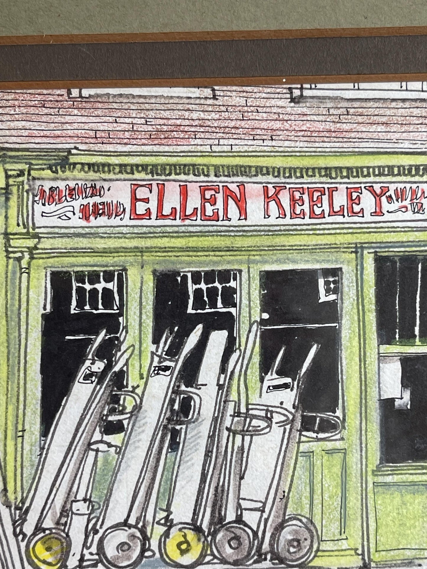 Vintage 1980s Ellen Keeley London Shop Drawing: Barrowmakers Framed Art