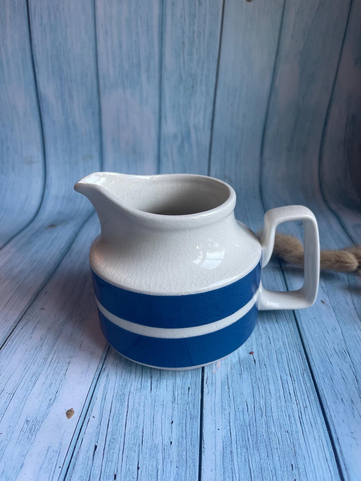 1940s Staffordshire Cordon Bleu Ironstone Blue and White Jug / Cornish Ware
