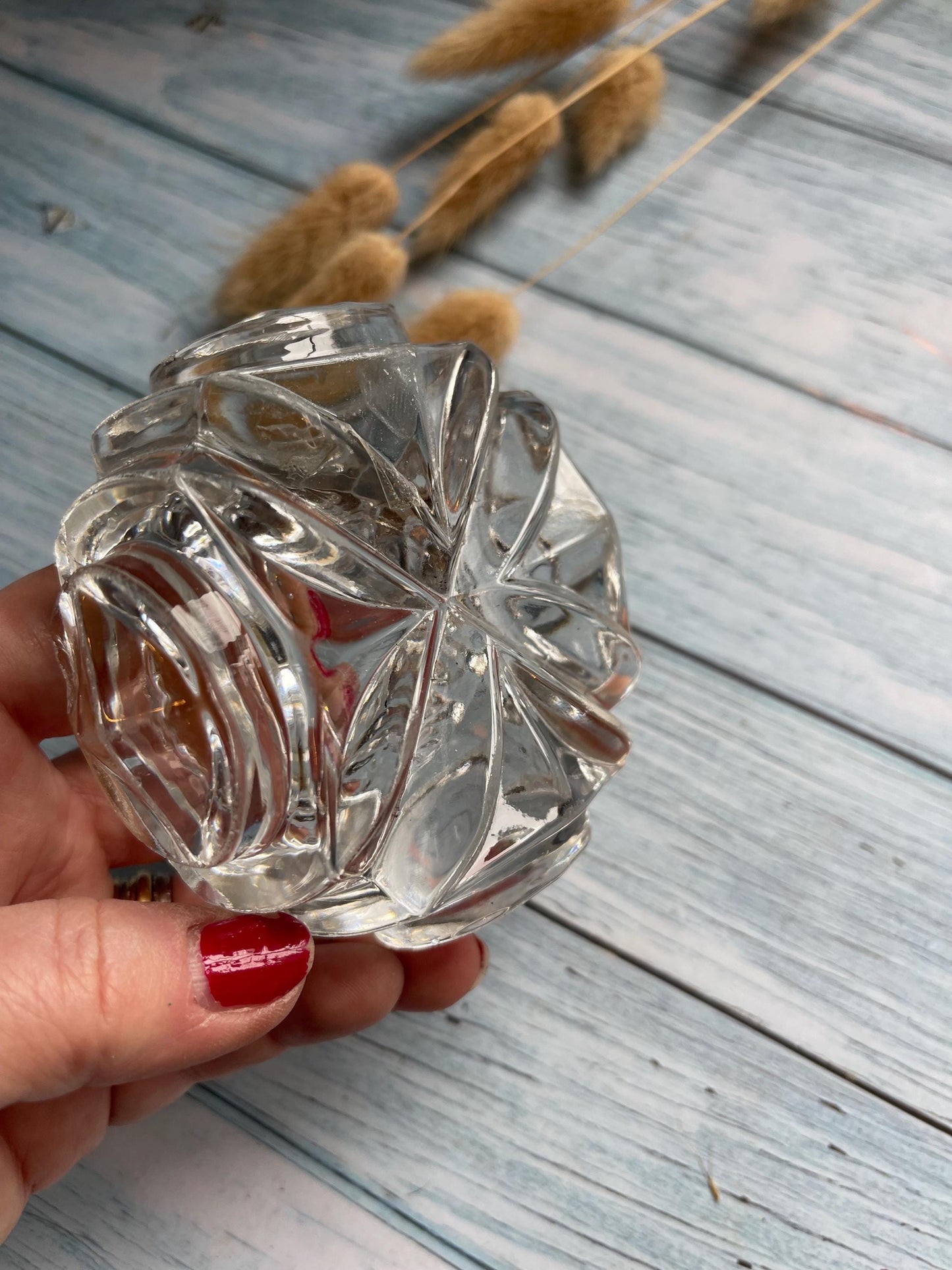 Art Deco Lead Crystal Glass Salt with Faceted Sides