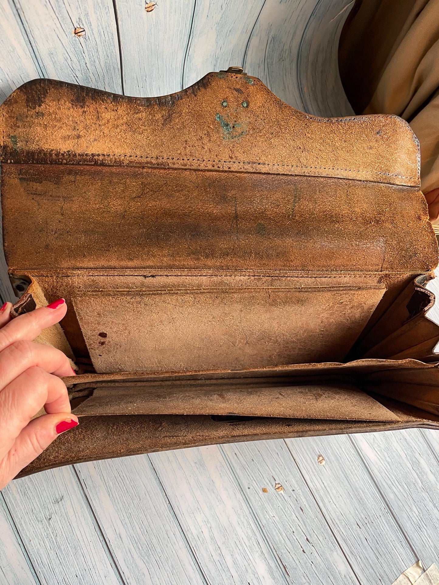 Antique French Leather Banker’s Bank Folio Bag / Banque Nationale Accounting and Receipts Briefcase / Villousier / Portefeuille à soufflet