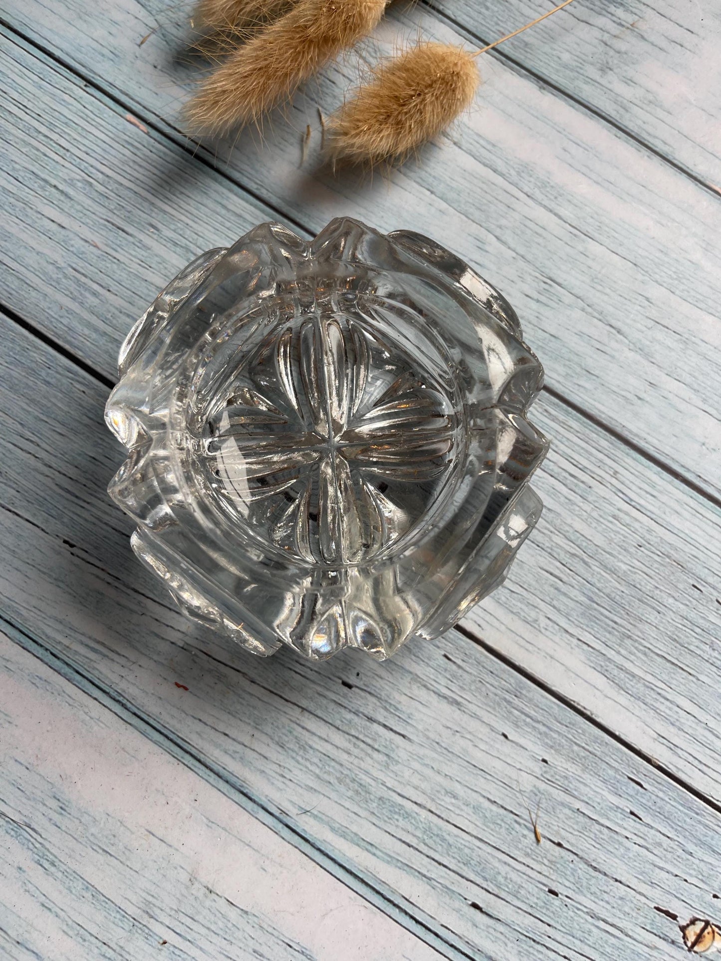 Art Deco Lead Crystal Glass Salt with Faceted Sides