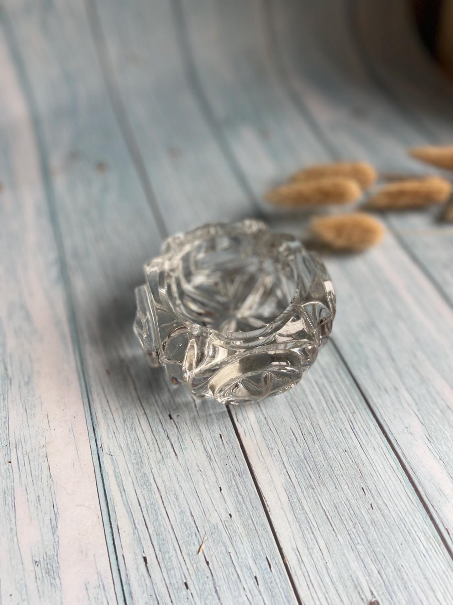 Art Deco Lead Crystal Glass Salt with Faceted Sides