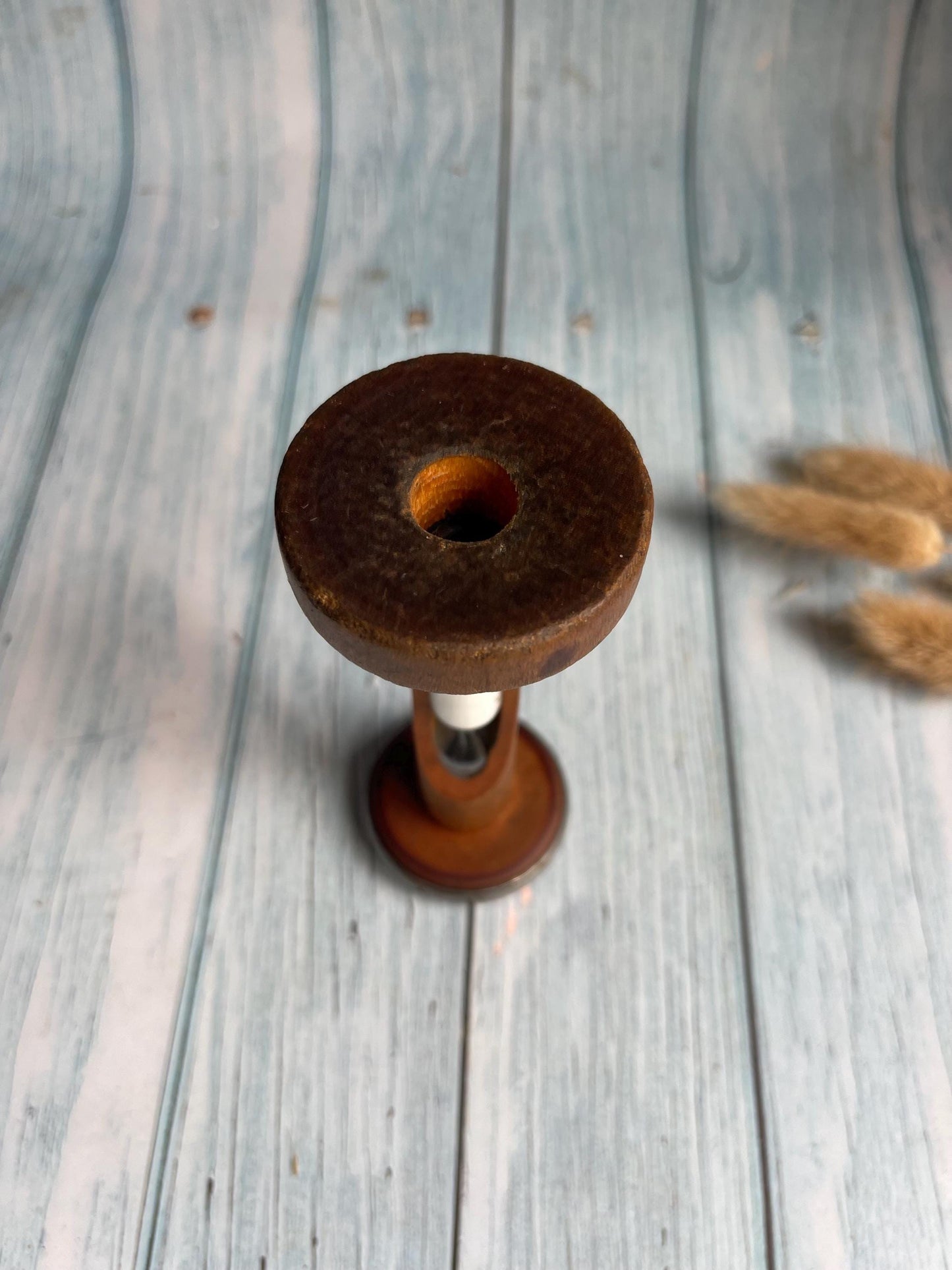 Antique Bobbin Spool Egg Timer / Collectible Hourglass / Rustic Kitchen Decor