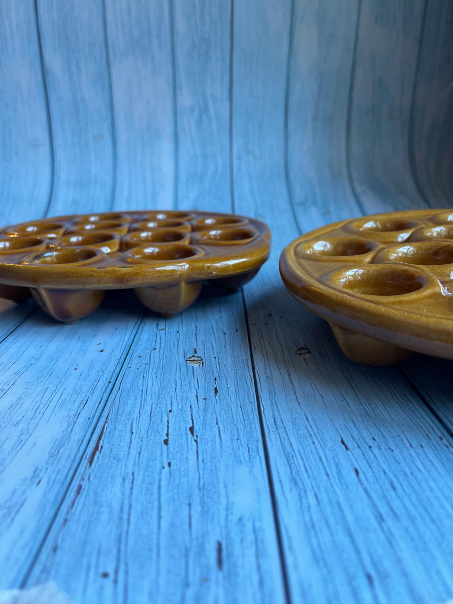 Set of Two 1960s of Vintage French Snail Plates / Escargot Cooking Dishes / Oven Proof / 12 Compartments