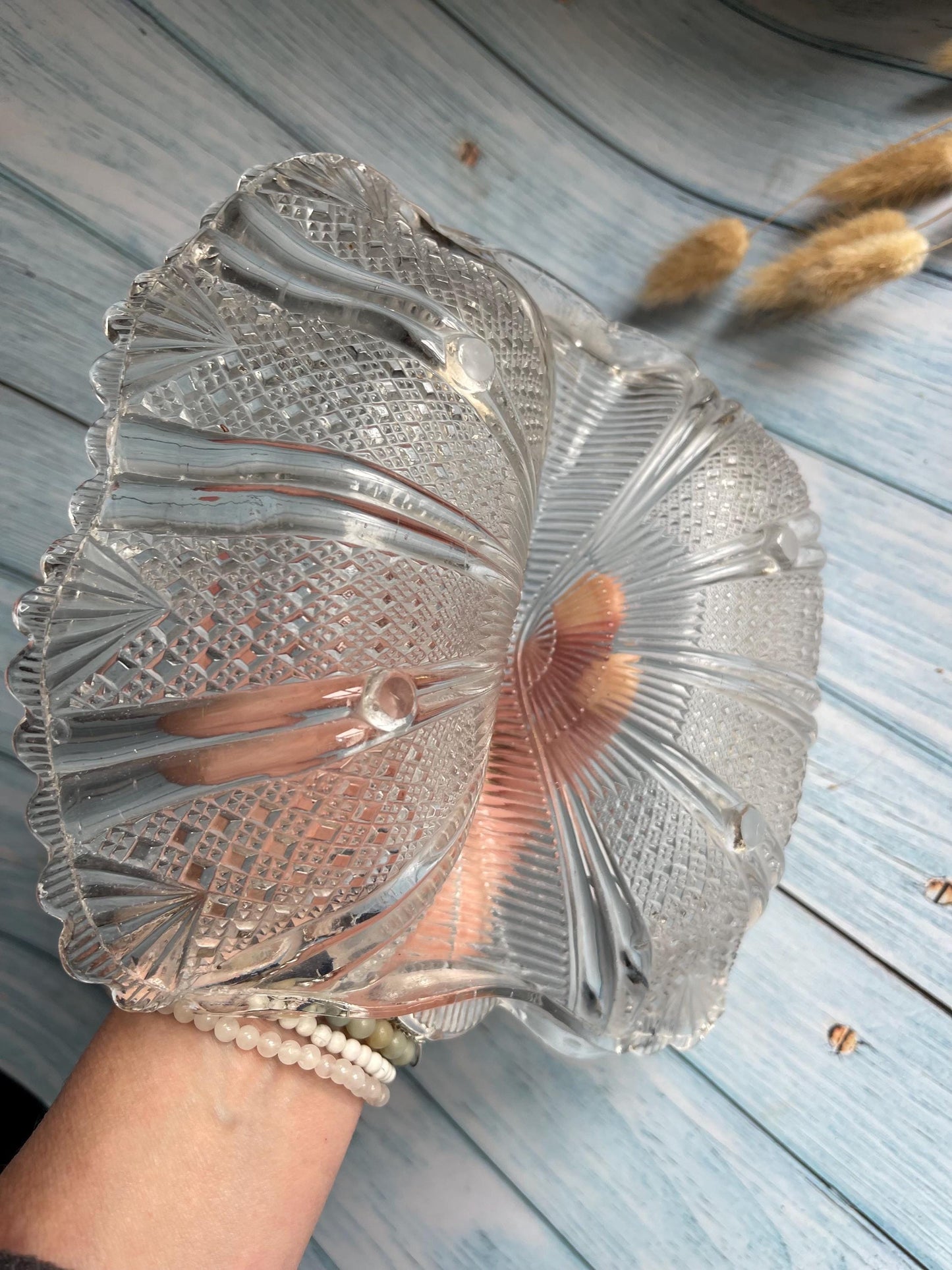 Antique Victorian Davidson Glass Sweet Meat Dish, Two Sections with Handle