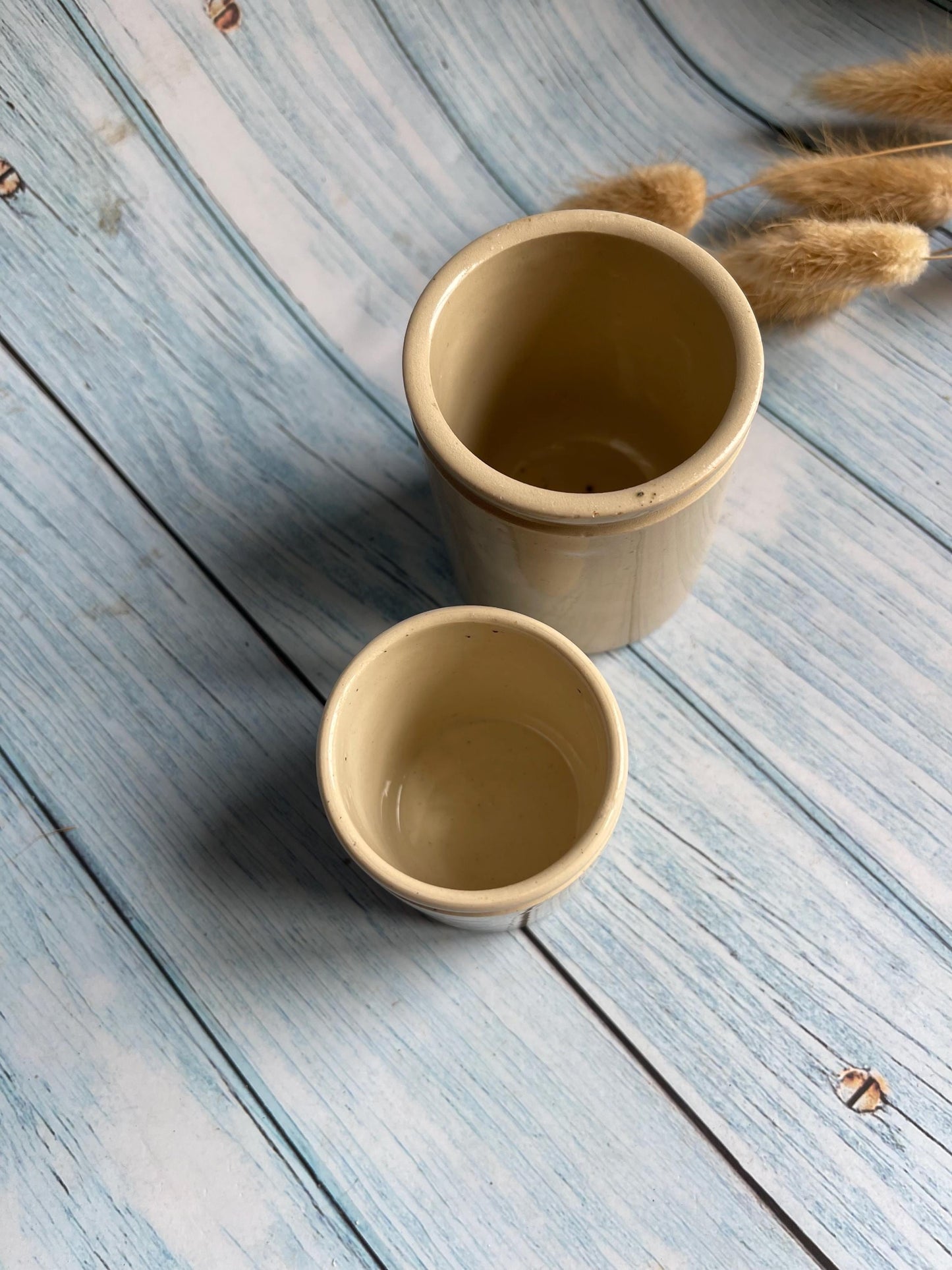Pair of Paste Pots - Antique French Creamy Ironstone Apothecary Pots – 1900s Ointment Jars (Set of Two)