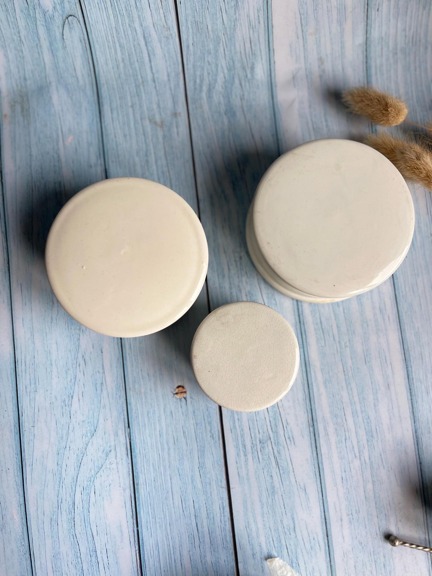 Victorian Ironstone Ointment Apothecary Round Pots with Lids