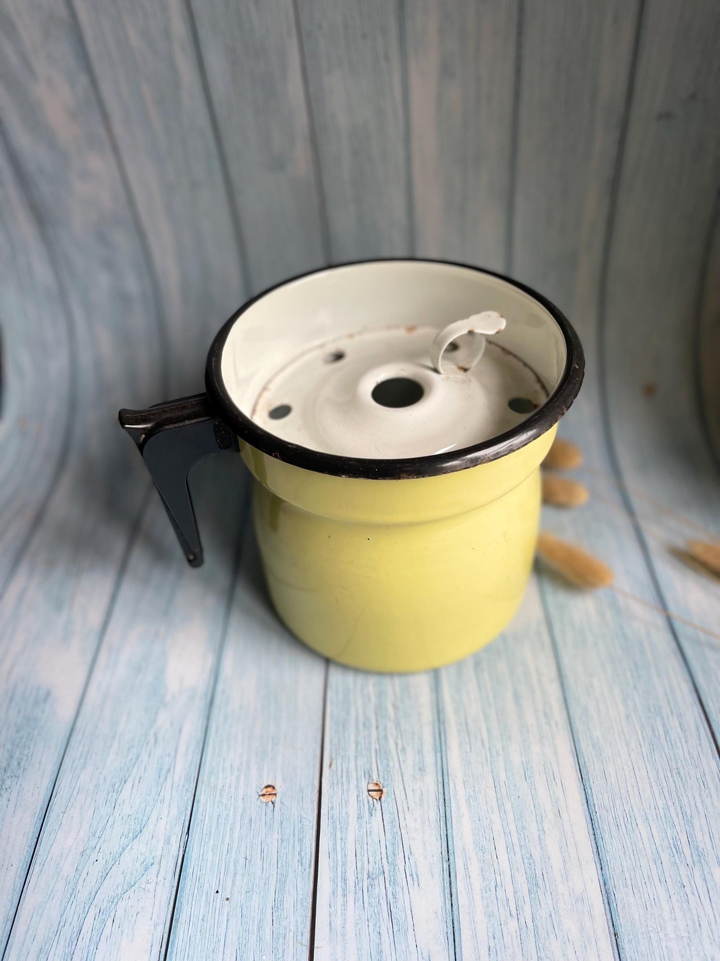 1920s/1930s AUBECQ Yellow & White Enamel Milk Boiler – French Kitchenalia