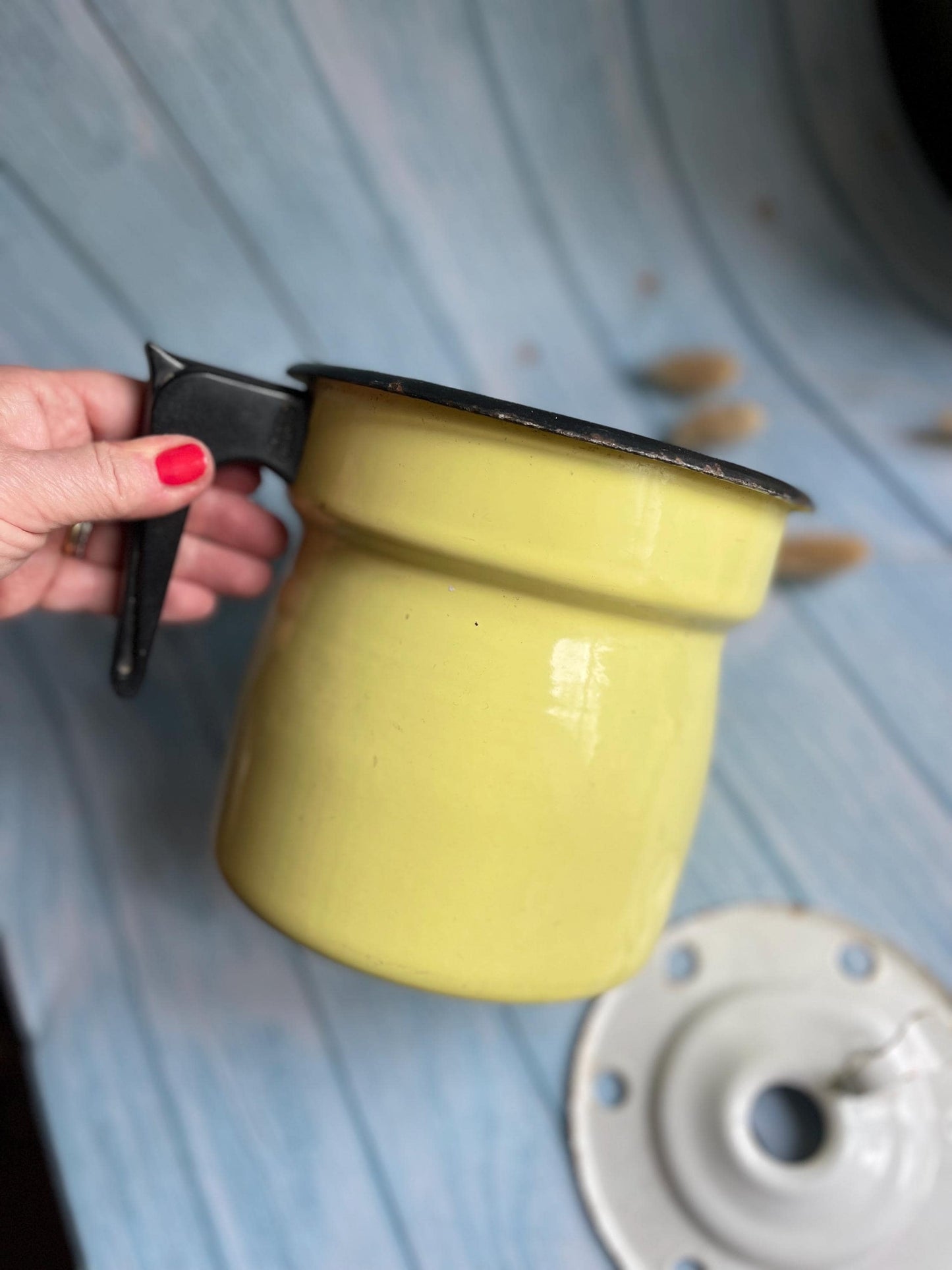 1920s/1930s AUBECQ Yellow & White Enamel Milk Boiler – French Kitchenalia