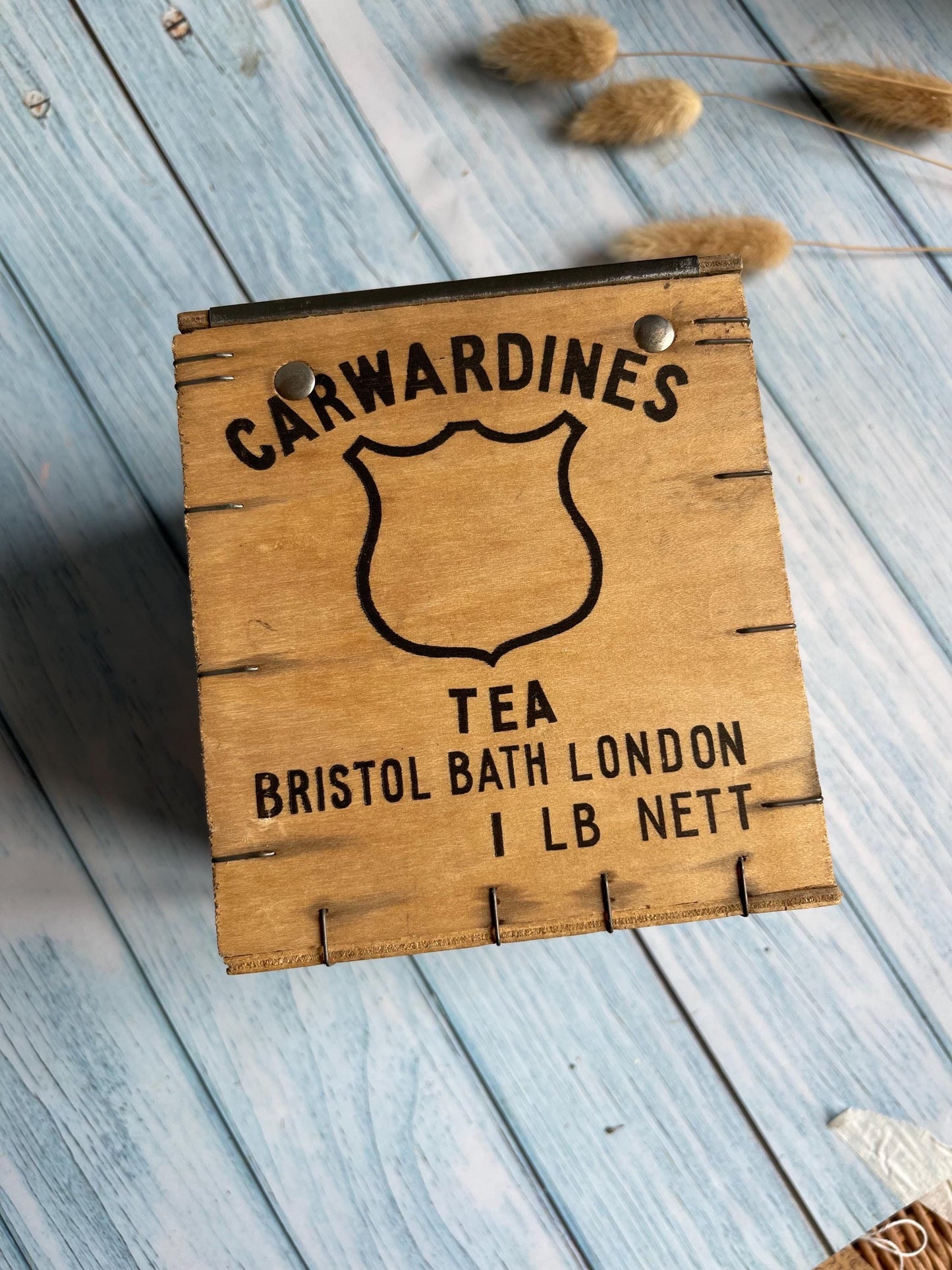 Vintage Carwardines Wooden Tea Caddy: English Tea Storage, Sliding Lid
