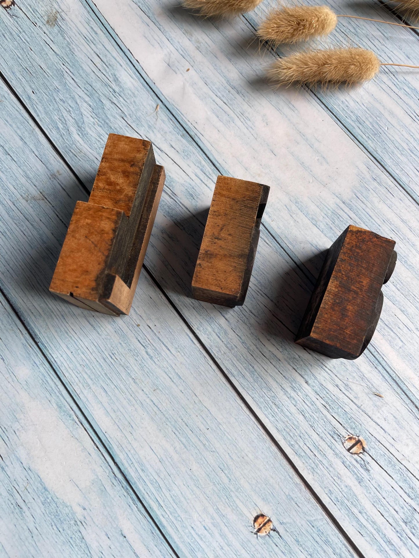 Set of Three Vintage Wooden Print Blocks / 5 6 and L