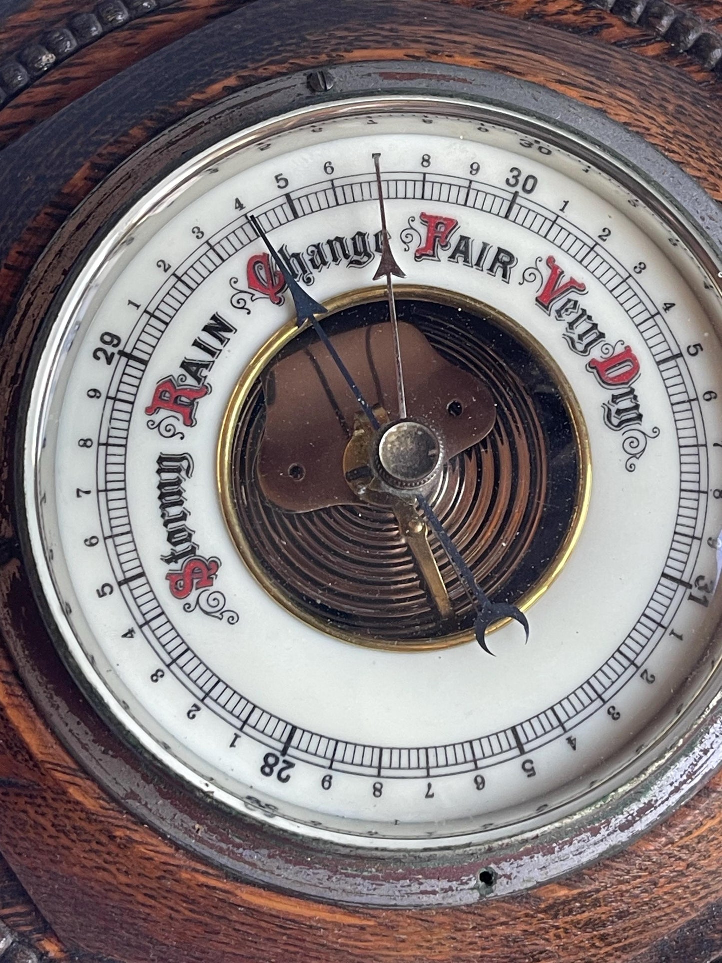 Edwardian Aneroid Barometer in Hexagonal Oak Frame – Possibly German