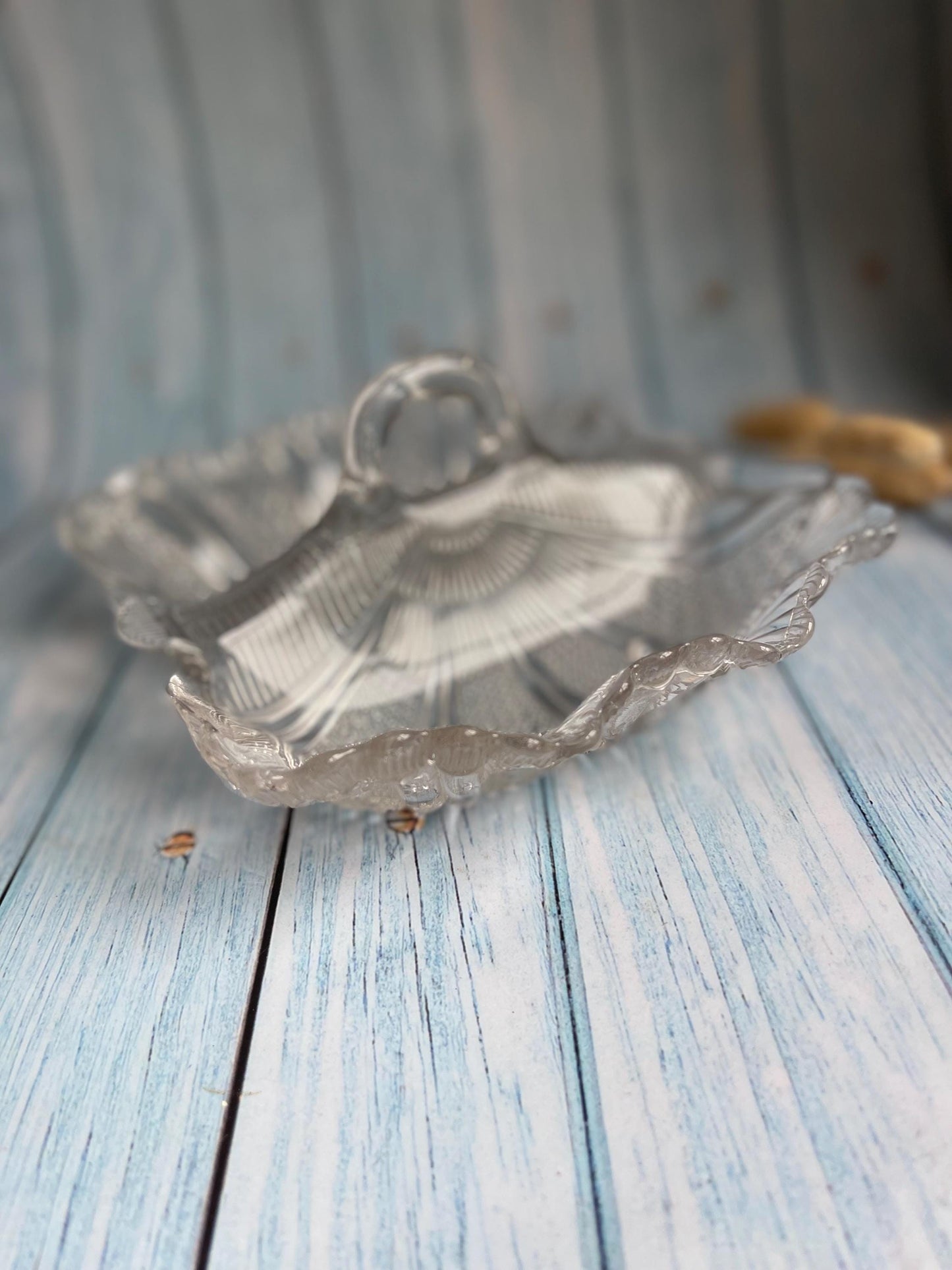 Antique Victorian Davidson Glass Sweet Meat Dish, Two Sections with Handle
