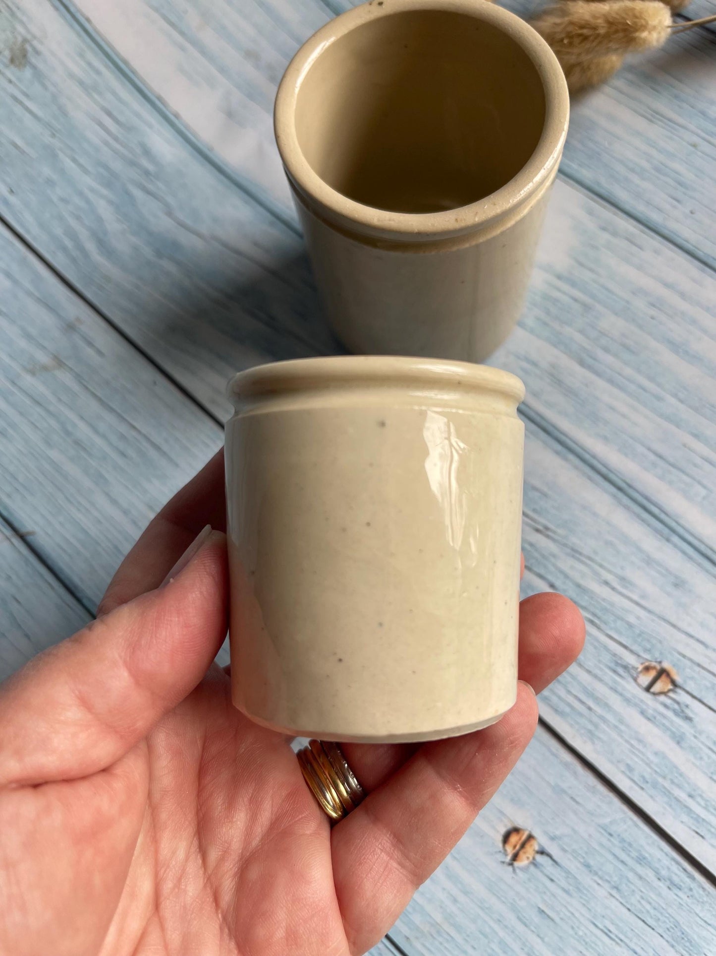 Antique French Ironstone Apothecary Pots: Creamy Ointment Jars (Set of Two)