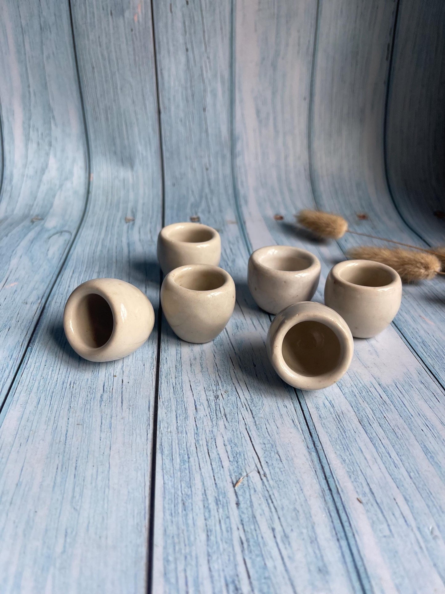 Set of Six Vintage French Stoneware Hand-Thrown Escargot / Snail Pots — c. 1930s