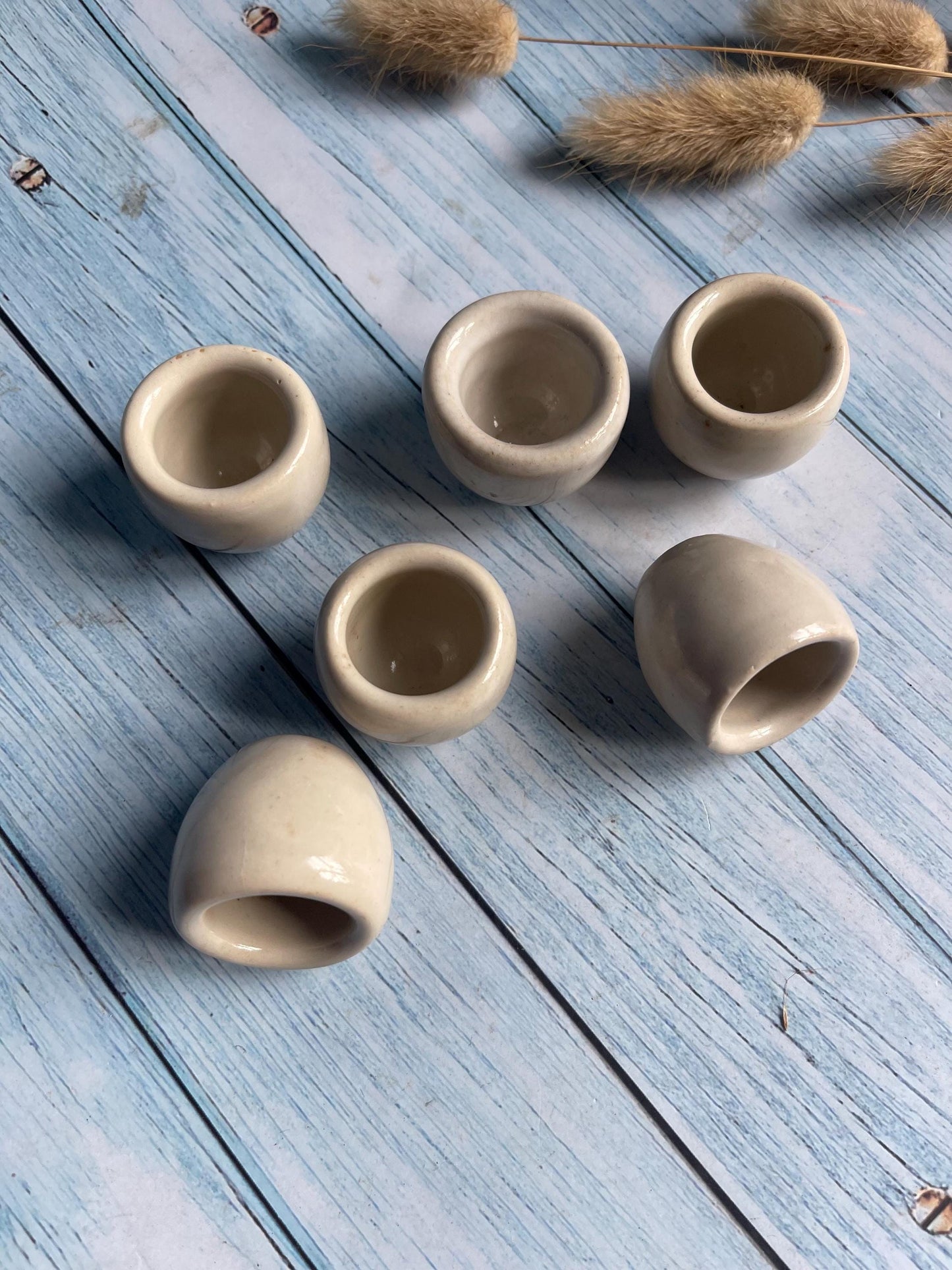 Set of Six Vintage French Stoneware Hand-Thrown Escargot / Snail Pots — c. 1930s